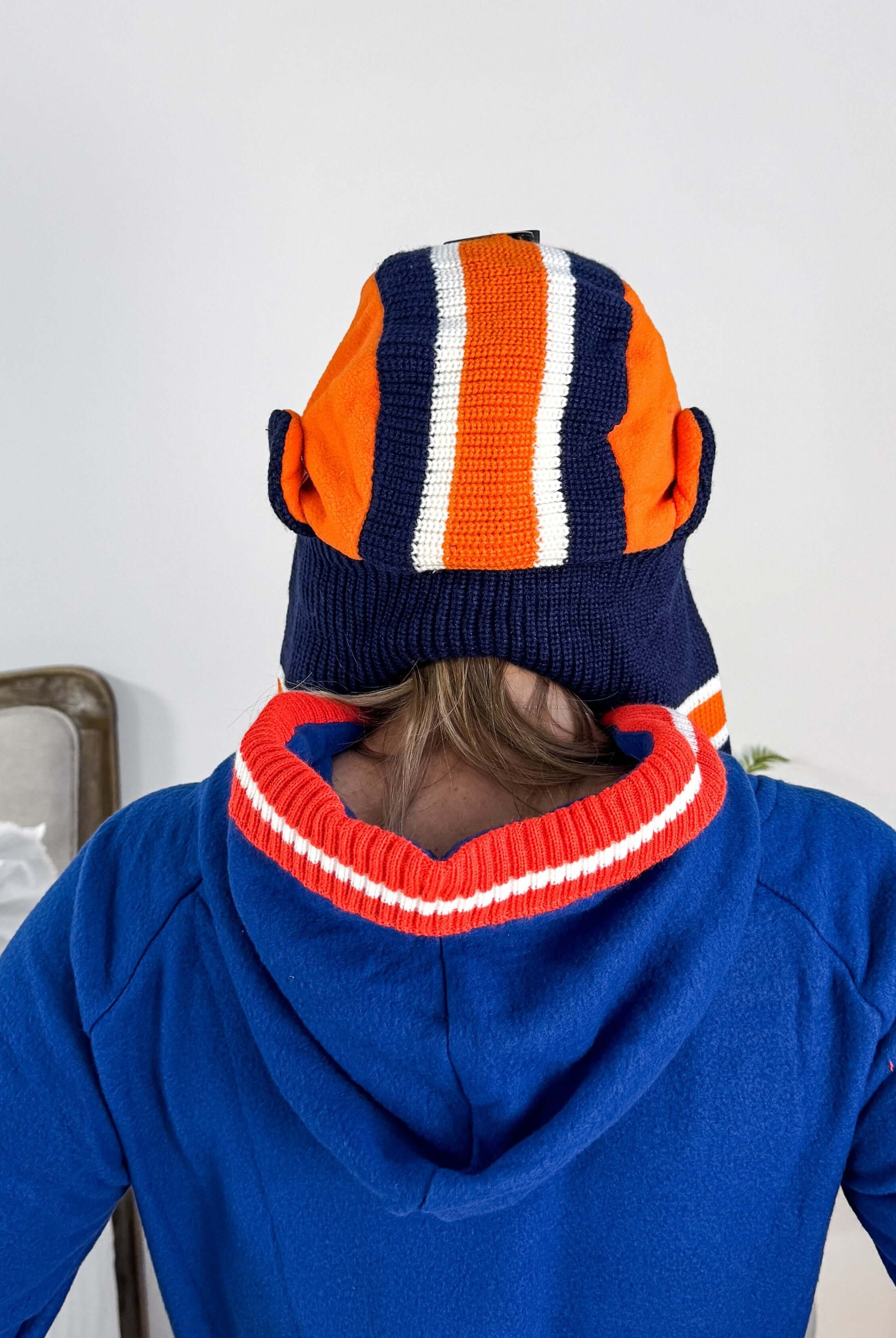 picture of knit side Oilers NHL Reversible Unisex Trapper Hat Toque | Hockey Sockey