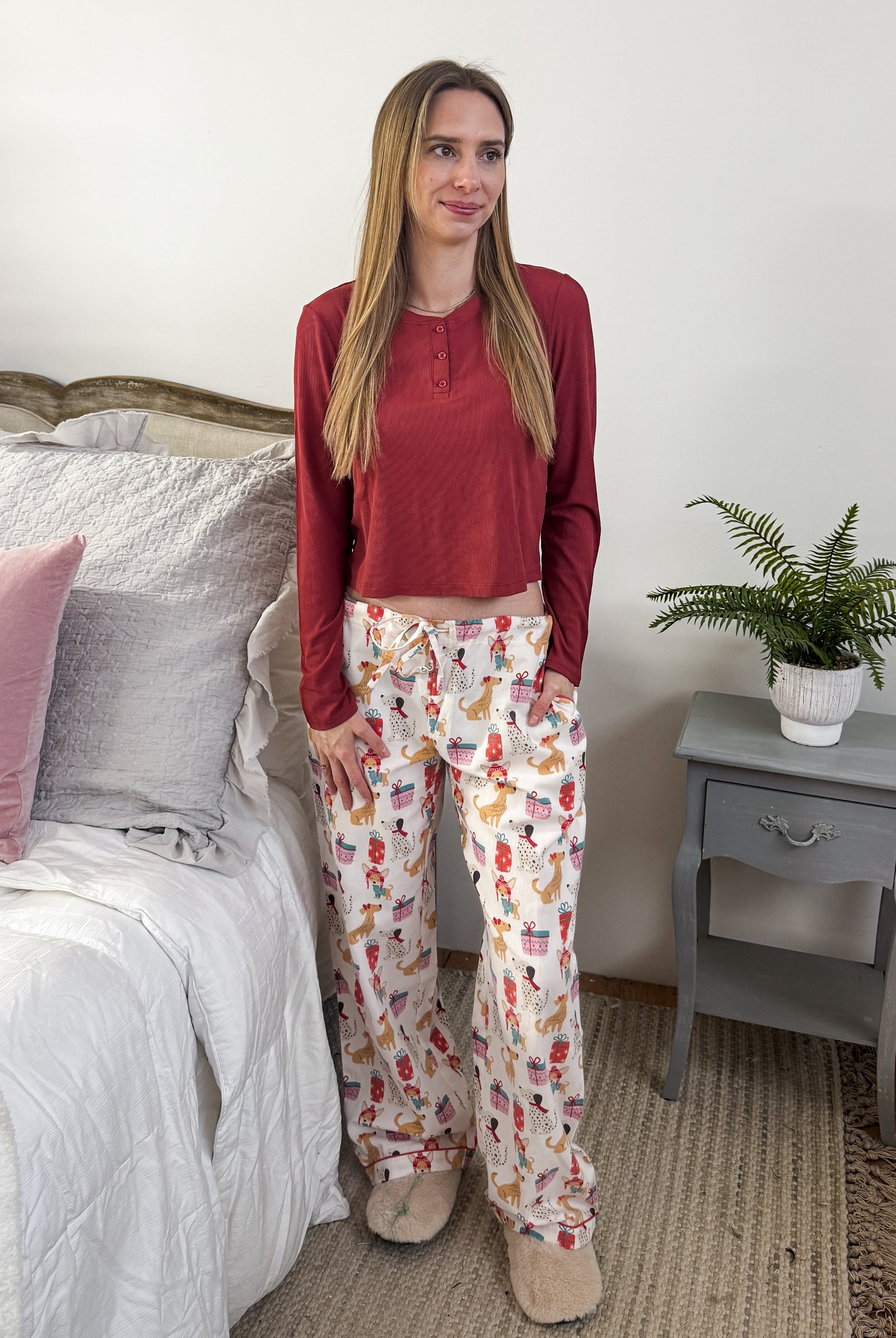 woman's flannel pj pants in dog print 100% cotton by Mahogany