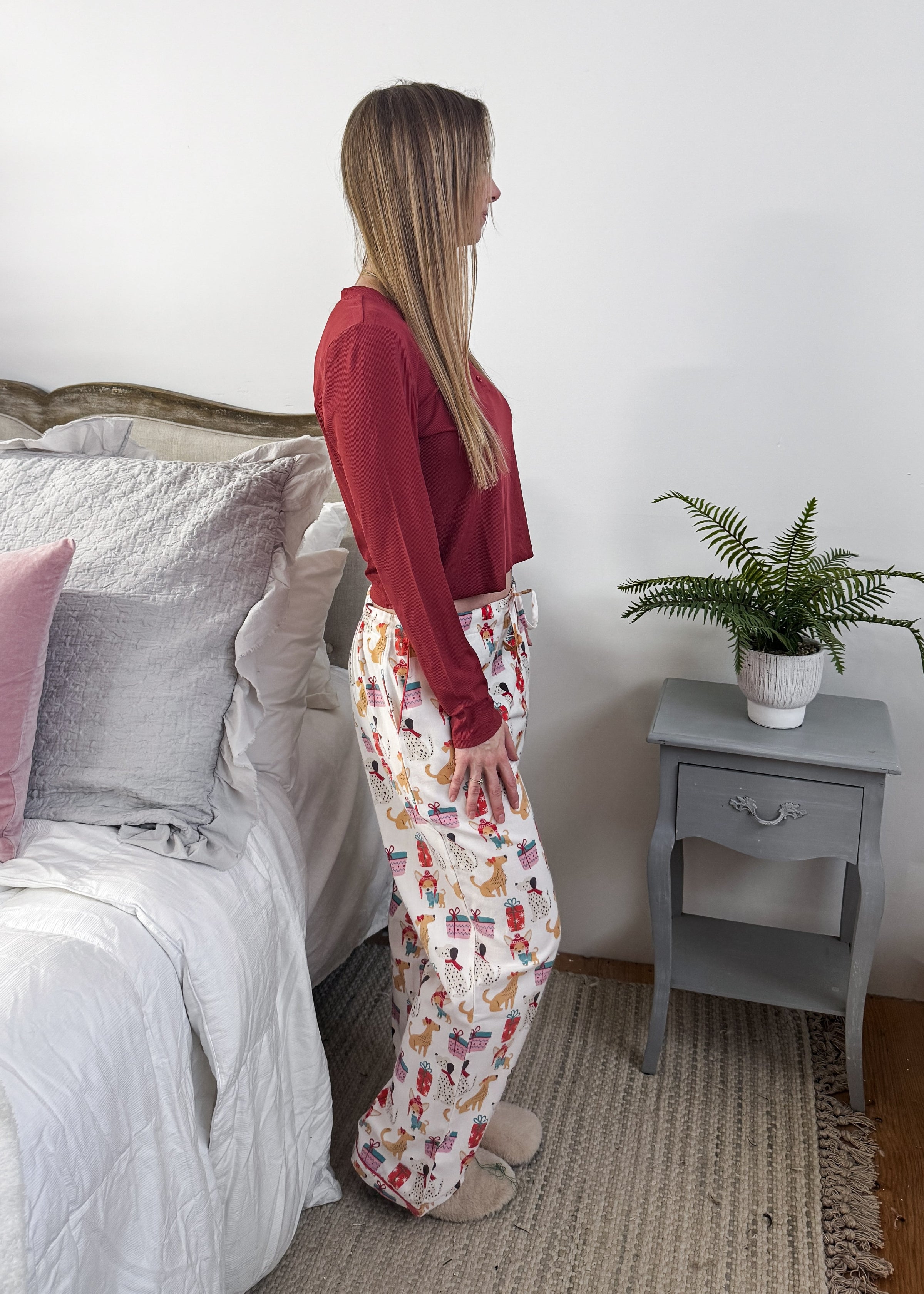 woman's flannel pj pants in dog print 100% cotton by Mahogany