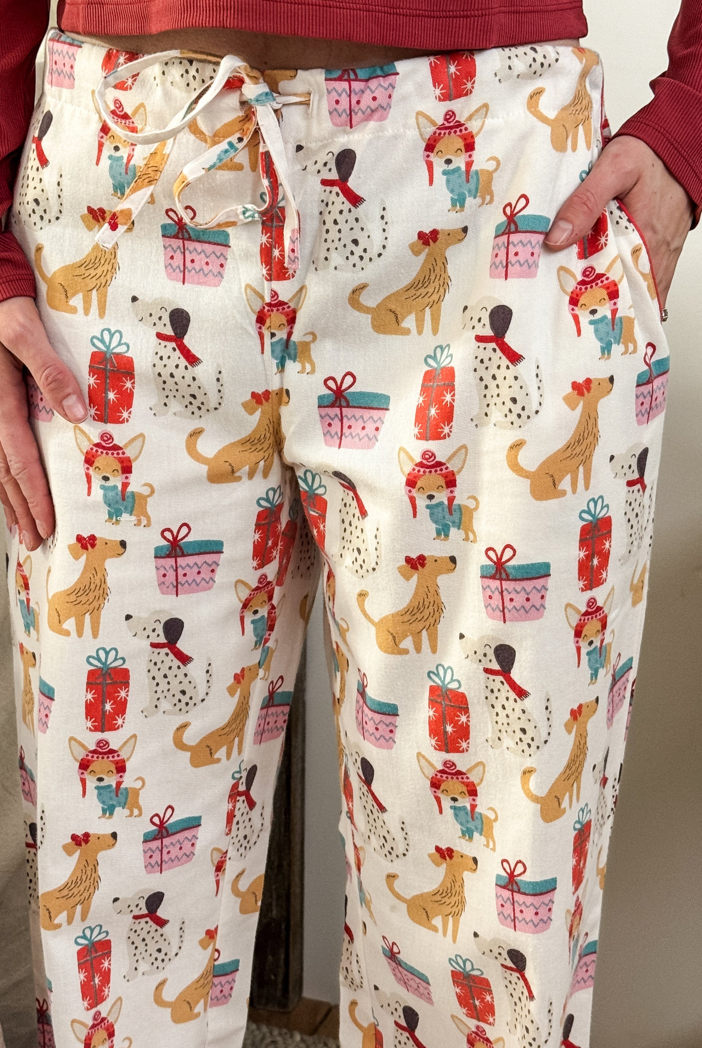woman's flannel pj pants in dog print 100% cotton by Mahogany