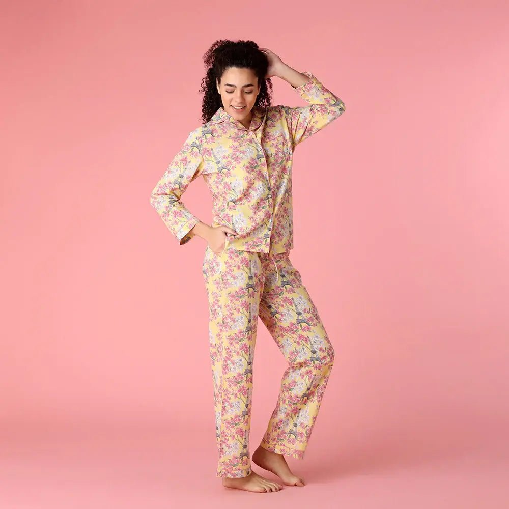 Paris Print Cotton Button Up Set | Mahogany - Mahogany - Cloud Nine Pajamas