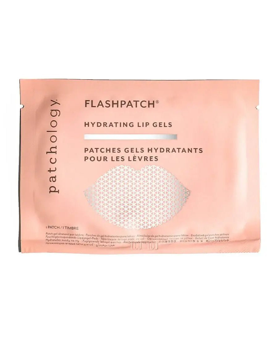 Patchology FlashPatch Hydrating Lip Gels packaging featuring hydrating lip patches for a plump pout.