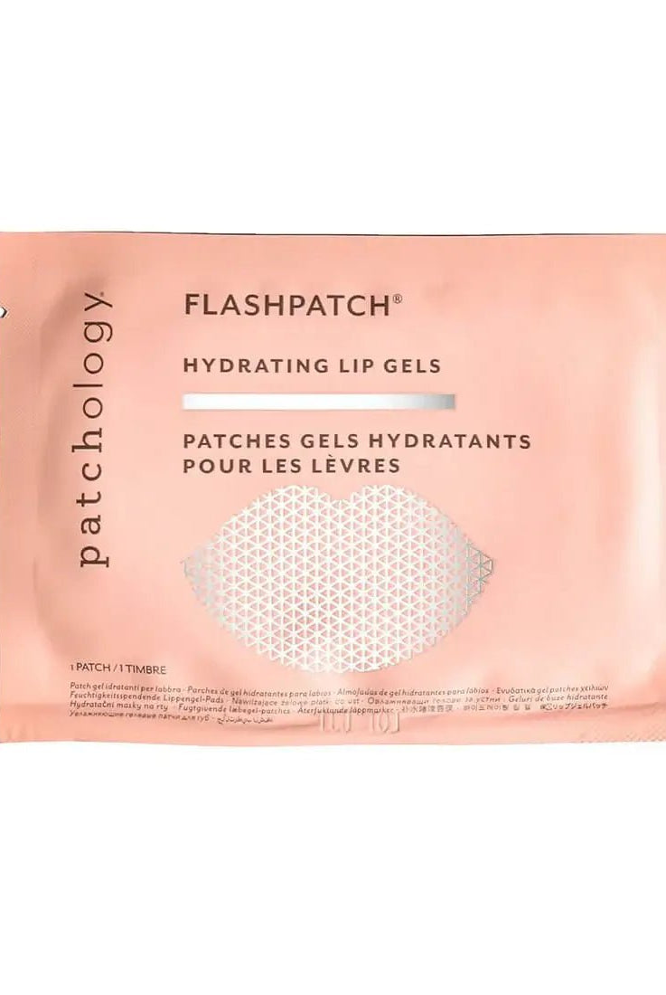Patchology FlashPatch Hydrating Lip Gels packaging featuring hydrating lip patches for a plump pout.