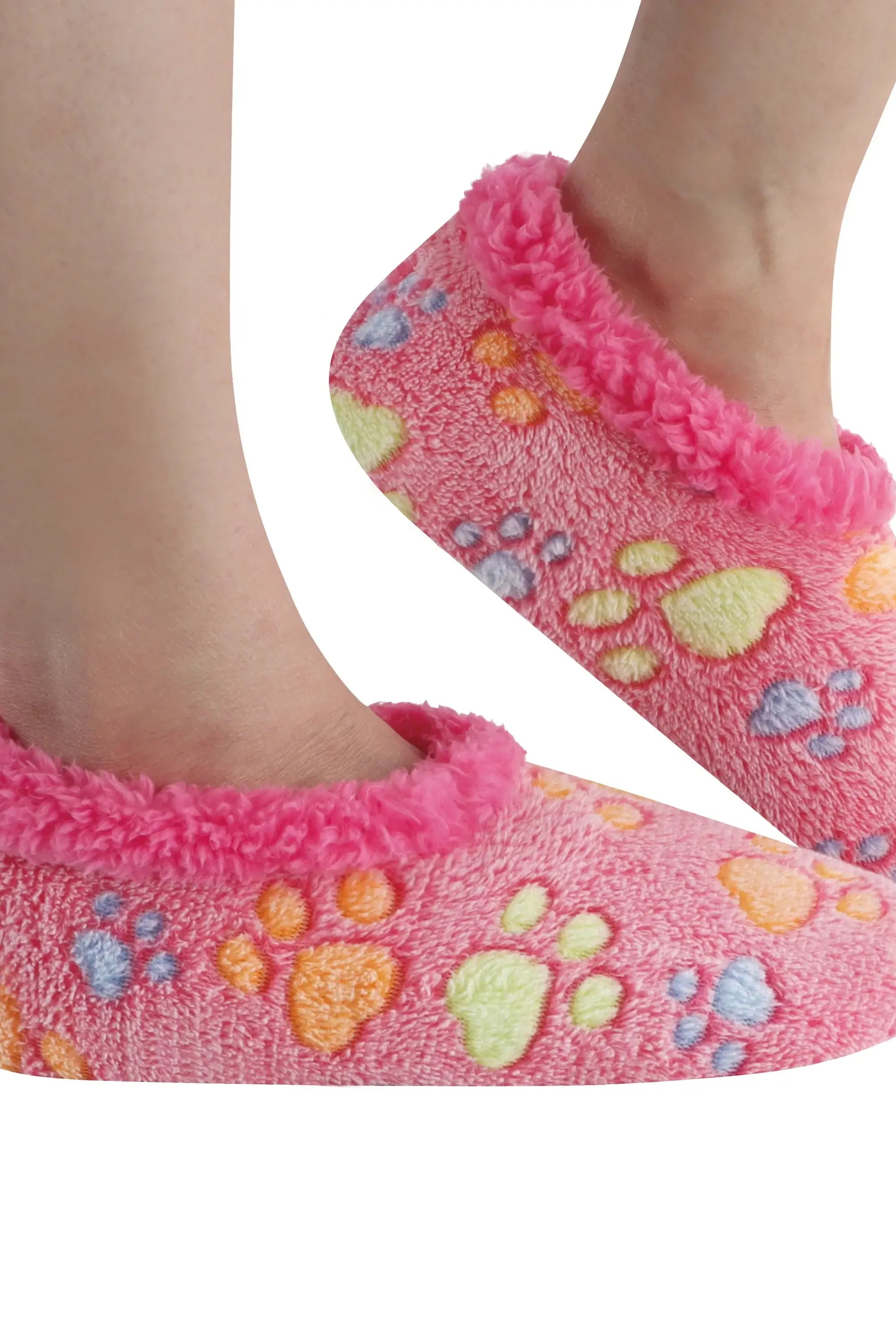 Snoozies Plush COZY Slipper Socks paw lovers pink