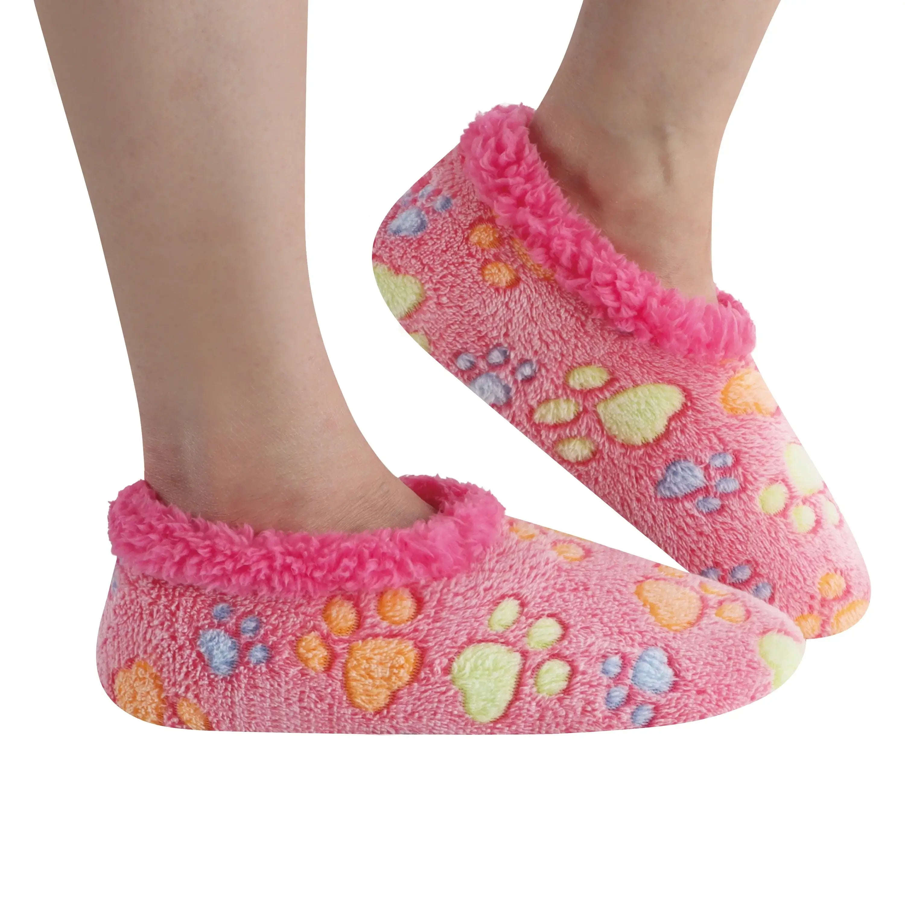 Snoozies Plush COZY Slipper Socks paw lovers pink