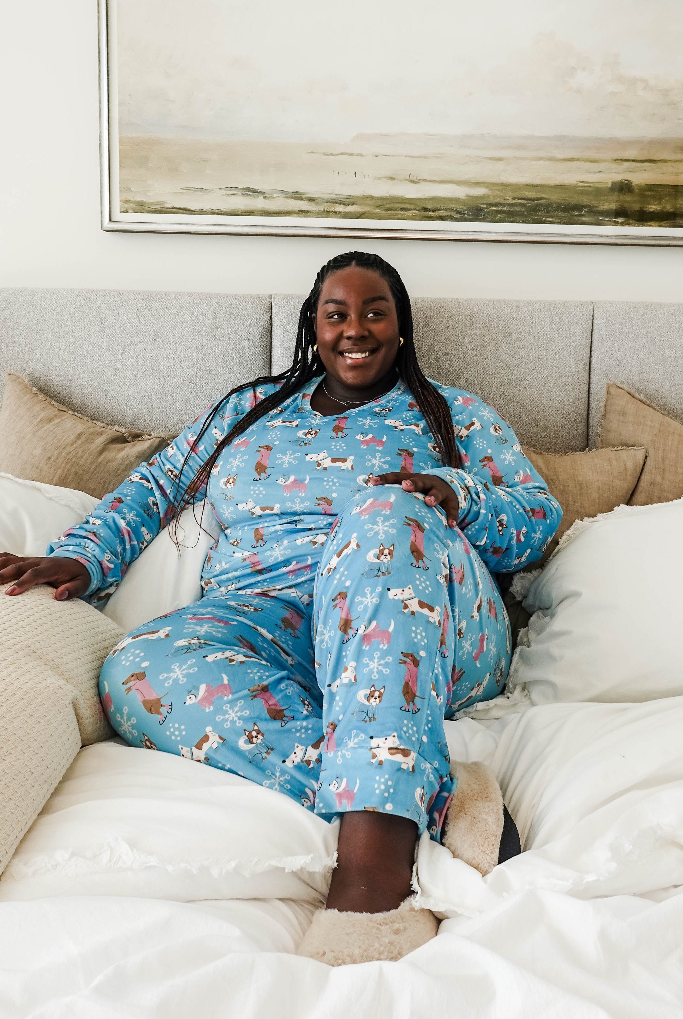 women's loungewear holiday set with dogs on ice skates blue plus size miranda nic