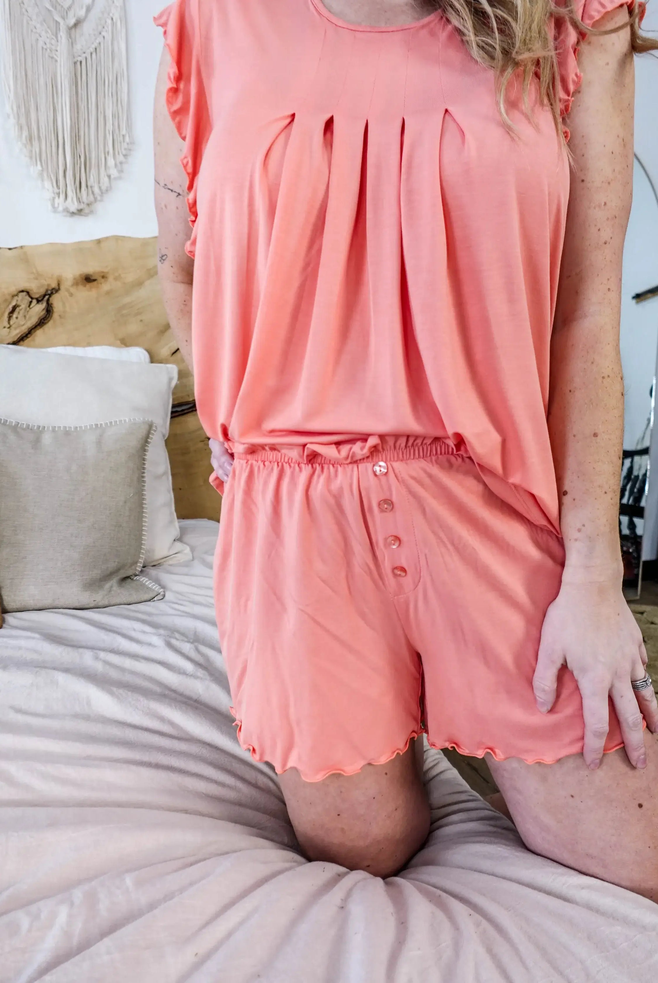 Flutter Top/Short PJ Set - Bamboo | Just Peachy georgia rylan