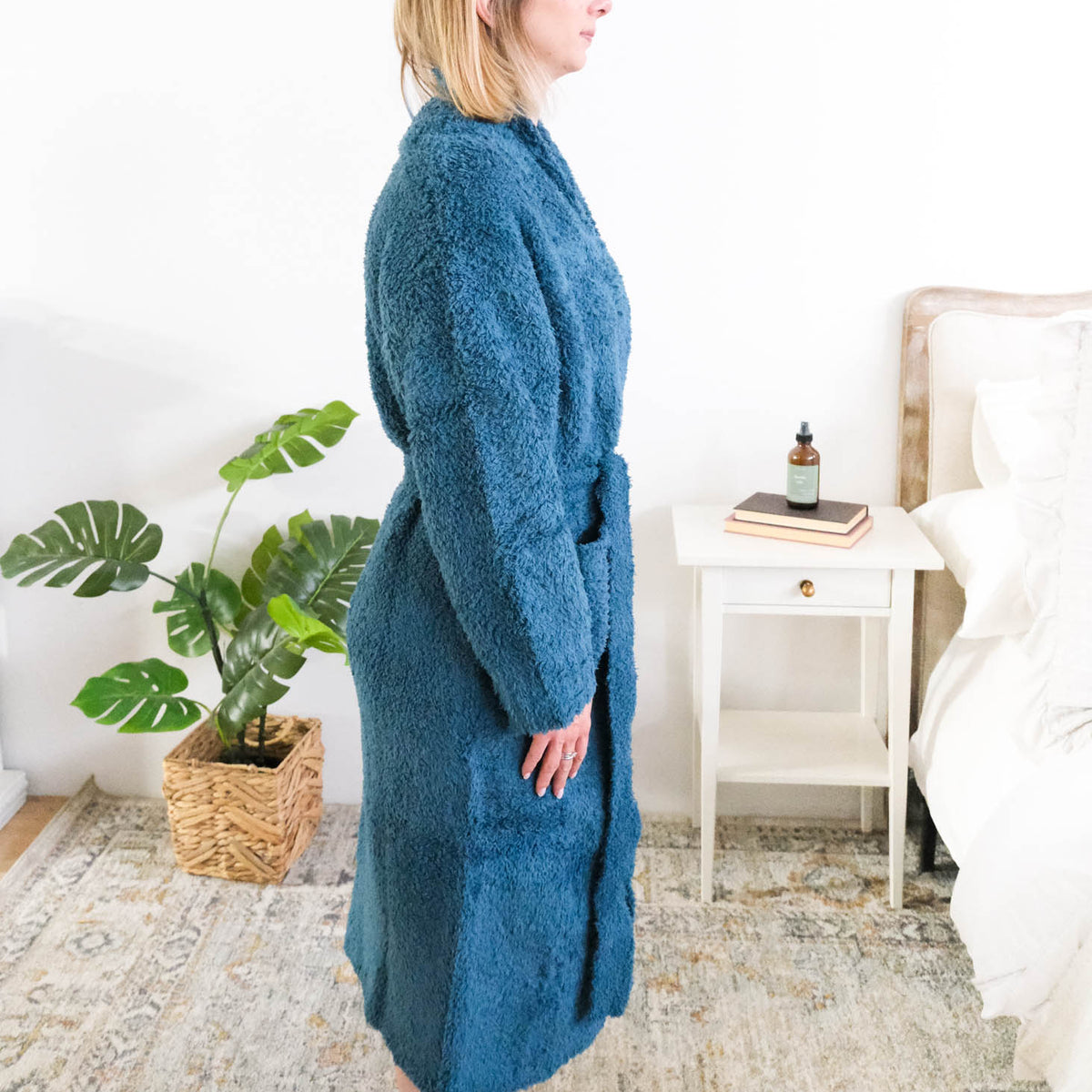 Lounge by Jan Marie Peacock Robe side profile showing mid-calf length — Cloud Nine Pajamas