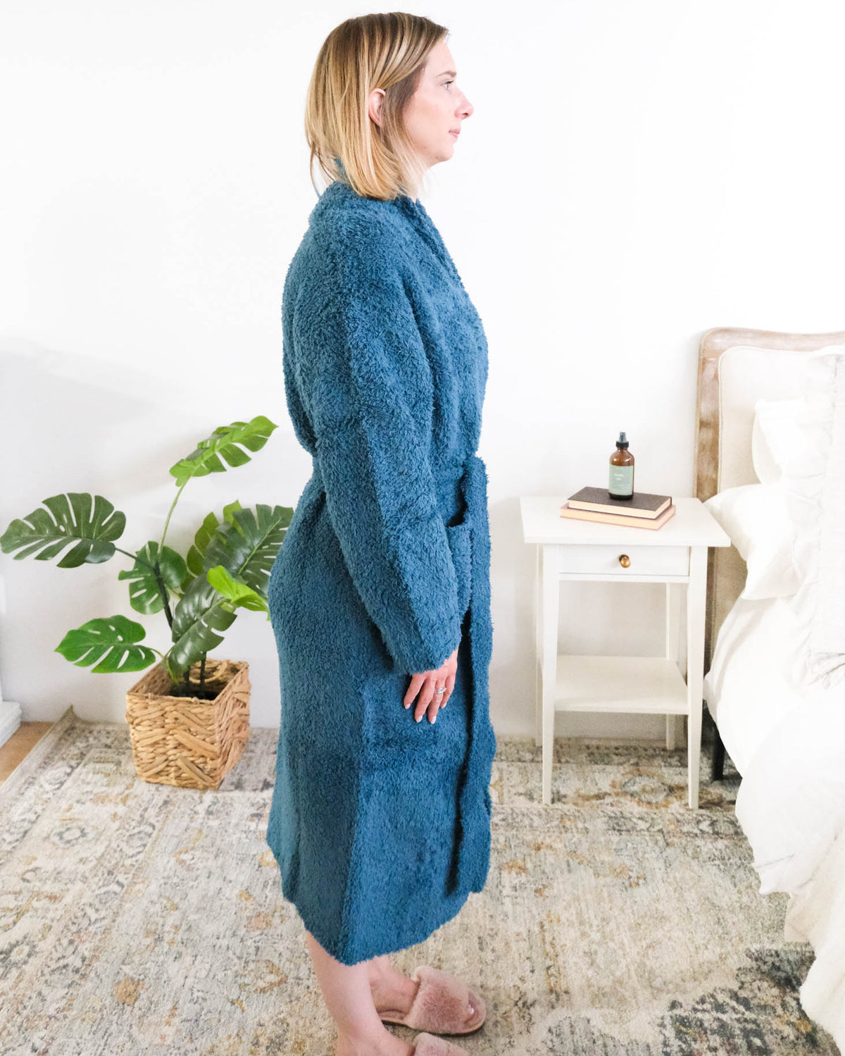 Lounge by Jan Marie Peacock Robe side profile showing mid-calf length — Cloud Nine Pajamas