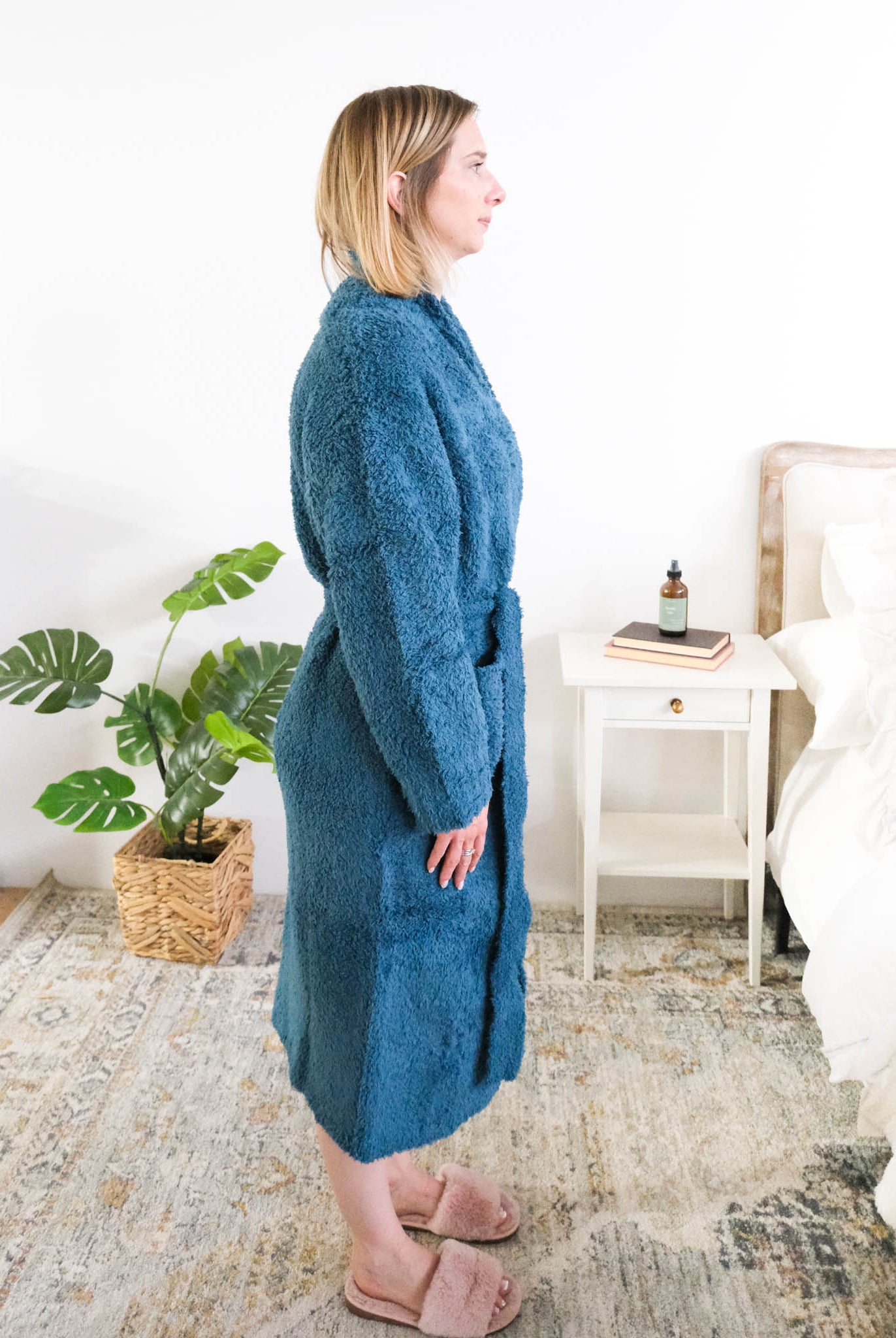 Lounge by Jan Marie Peacock Robe side profile showing mid-calf length — Cloud Nine Pajamas