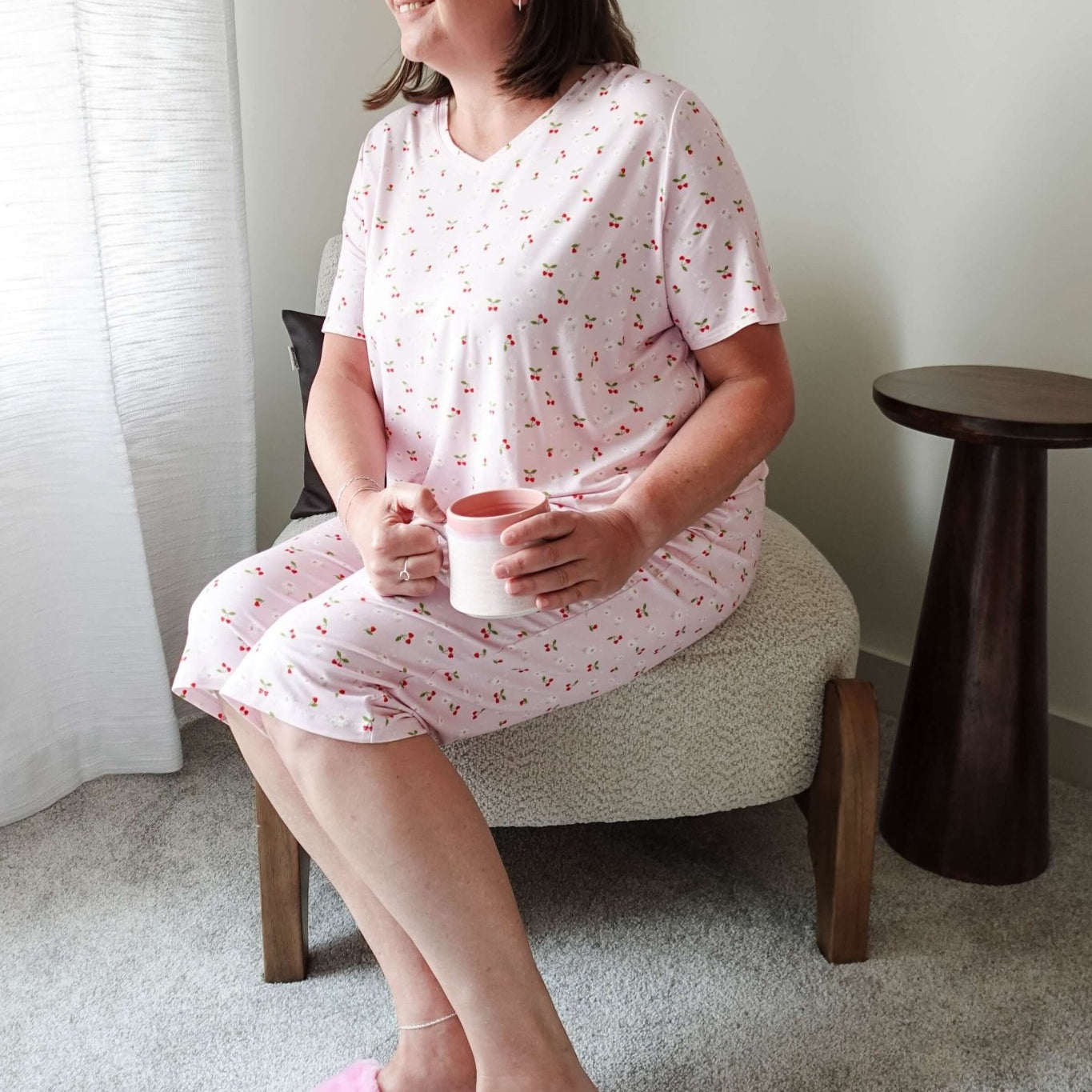 Short Sleeve Tee/Capri - Bamboo | Pink Cherries