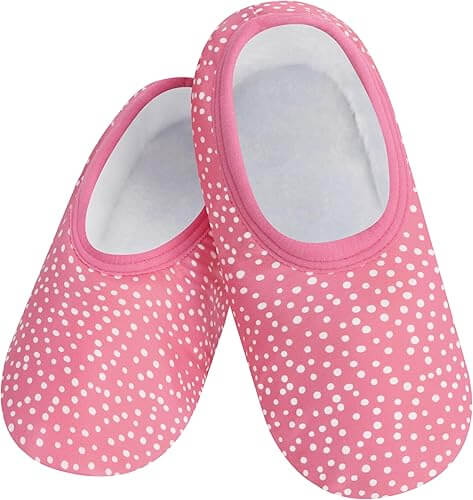 Snoozies Skinnies Lightweight Slipper Socks in Pink Dots Print - Non-skid Soles