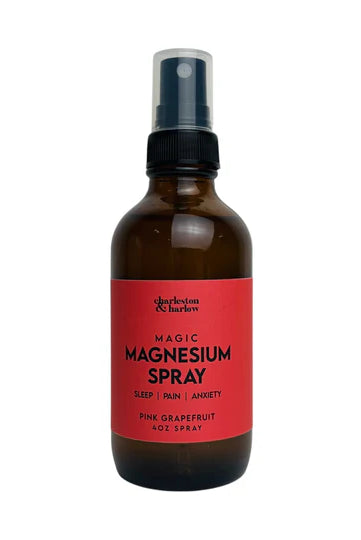 Charleston & Harlow Pink Grapefruit MAGIC Magnesium Spray (4oz.) pink grapefruit scented magnesium spray for sleep, pain and anxiety in a brown glass bottle