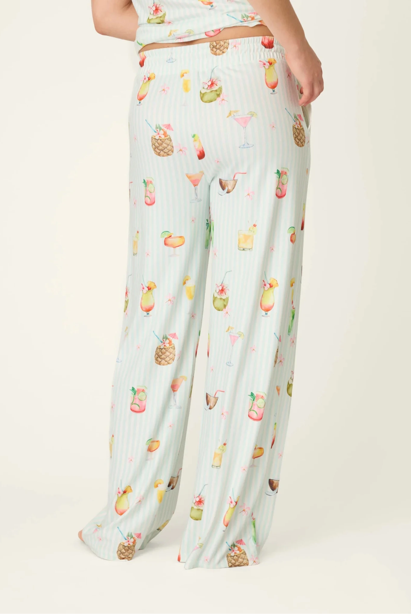 PJ Salvage 5 O'Clock Somewhere cocktail print long sleeve pyjama shirt and pant set in aqua and white stripe — Cloud Nine Pajamas Edmonton