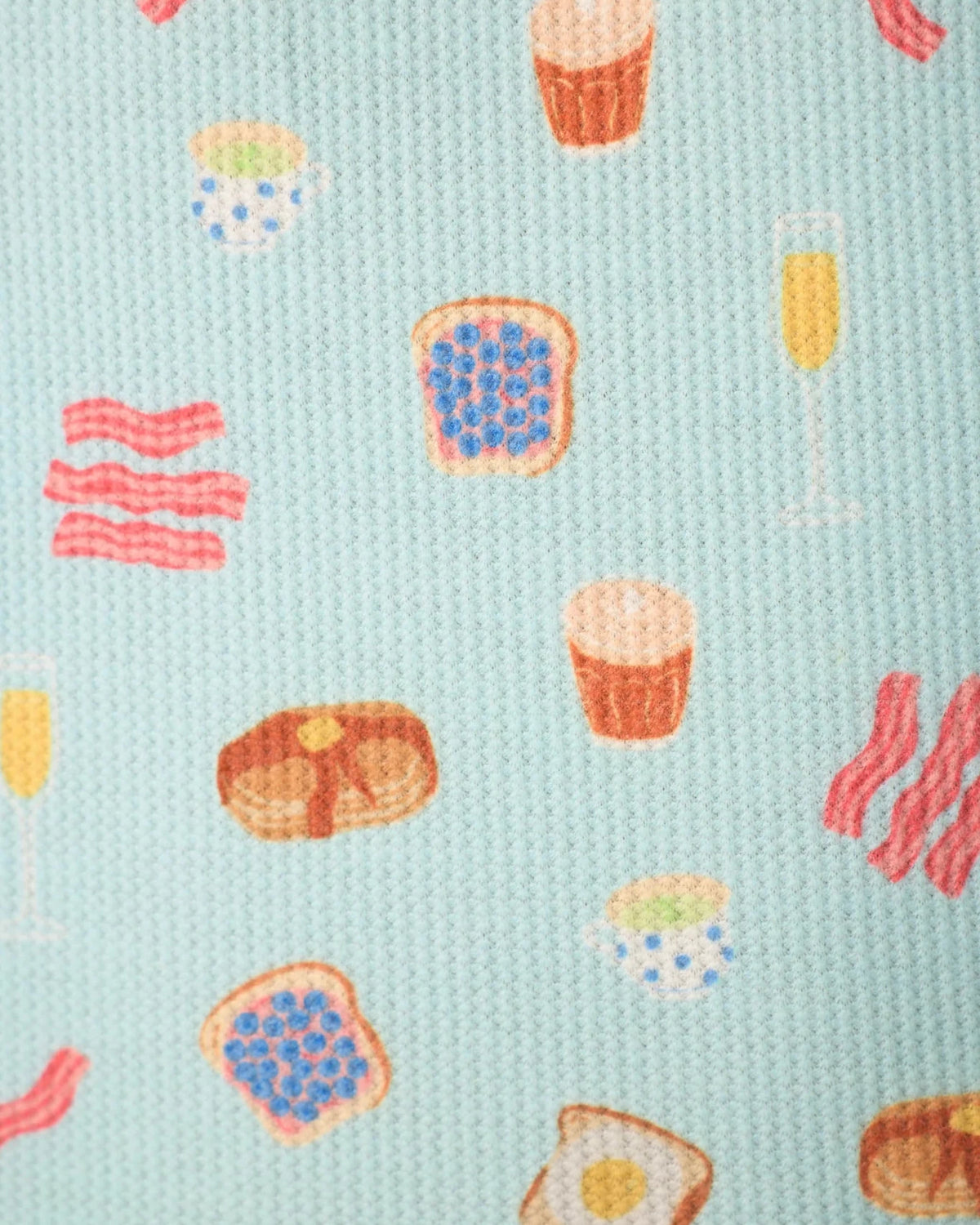 PJ Salvage Boyfriend Boxer Short PJ Set in Cool Blue Foodie print baby waffle knit — Cloud Nine Pajamas