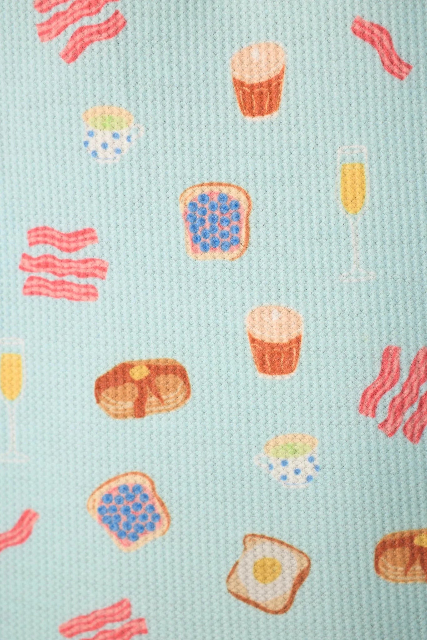 PJ Salvage Boyfriend Boxer Short PJ Set in Cool Blue Foodie print baby waffle knit — Cloud Nine Pajamas