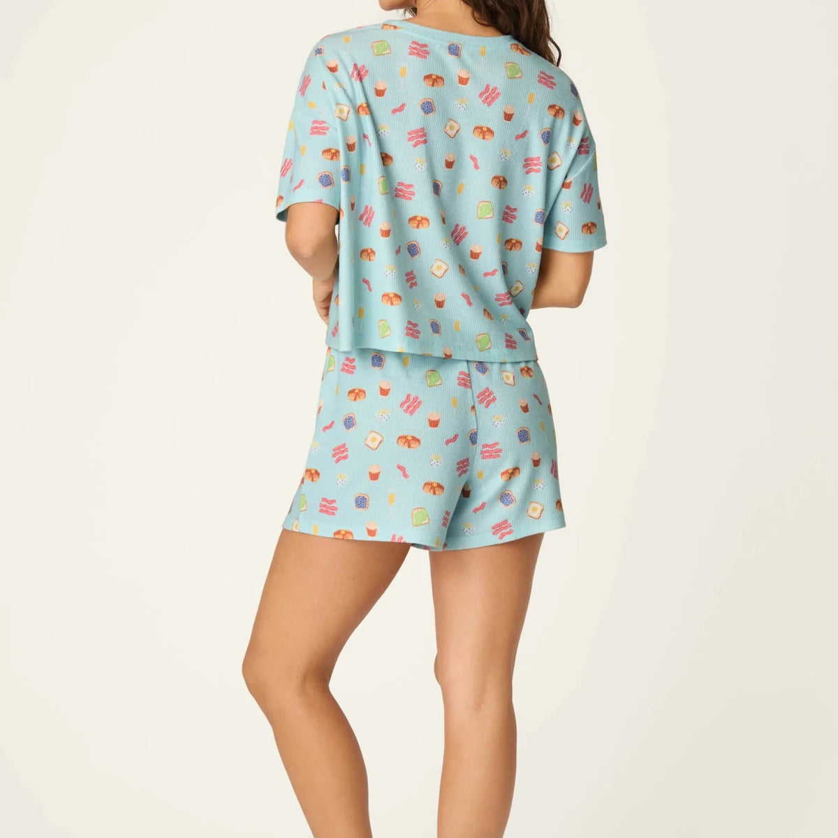 PJ Salvage Boyfriend Boxer Short PJ Set | Baby Waffle Knit | Navy Cats, Foodie & Sushi Prints -PJ Salvage- Cloud Nine Pajamas