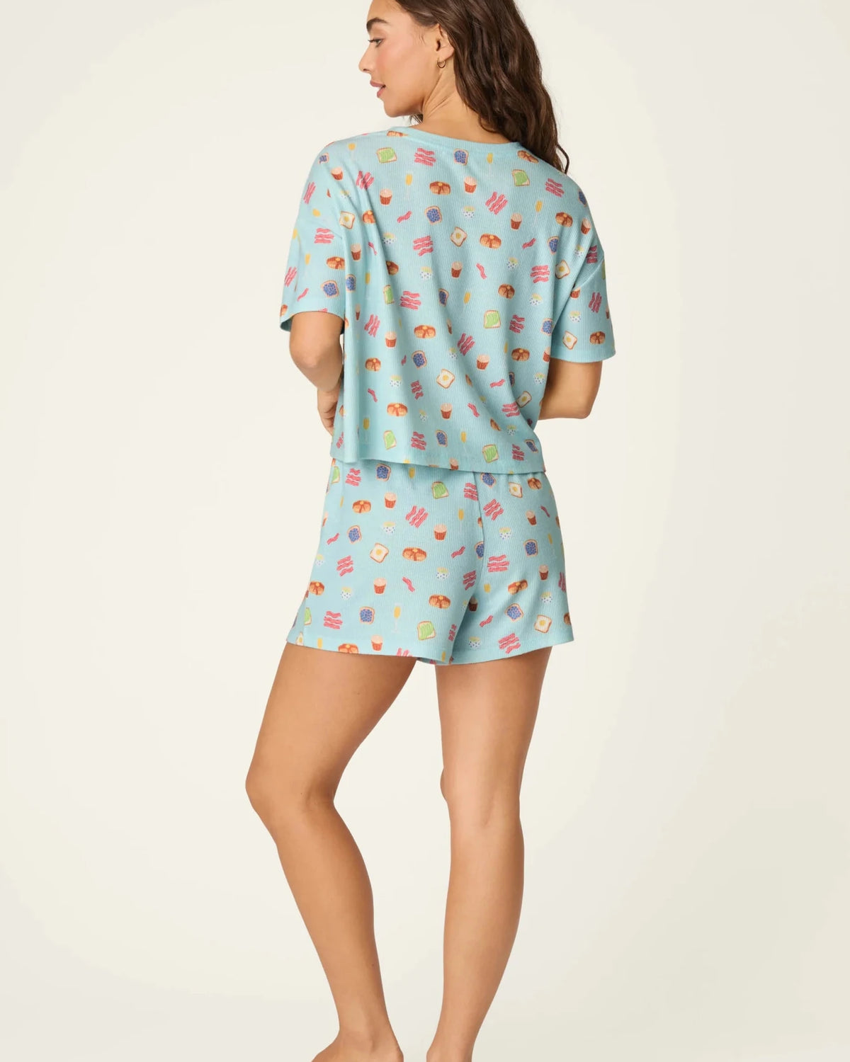 PJ Salvage Boyfriend Boxer Short PJ Set | Baby Waffle Knit | Navy Cats, Foodie & Sushi Prints -PJ Salvage- Cloud Nine Pajamas