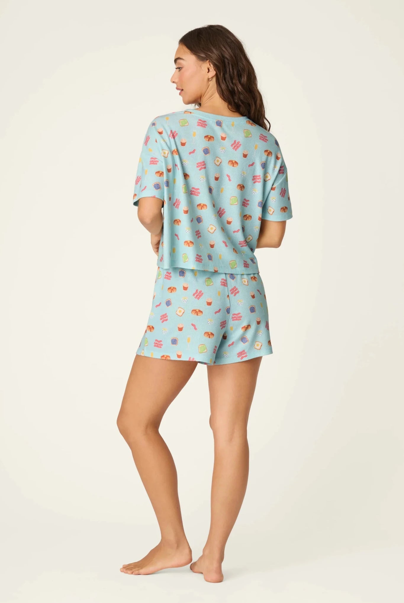 PJ Salvage Boyfriend Boxer Short PJ Set | Baby Waffle Knit | Navy Cats, Foodie & Sushi Prints -PJ Salvage- Cloud Nine Pajamas