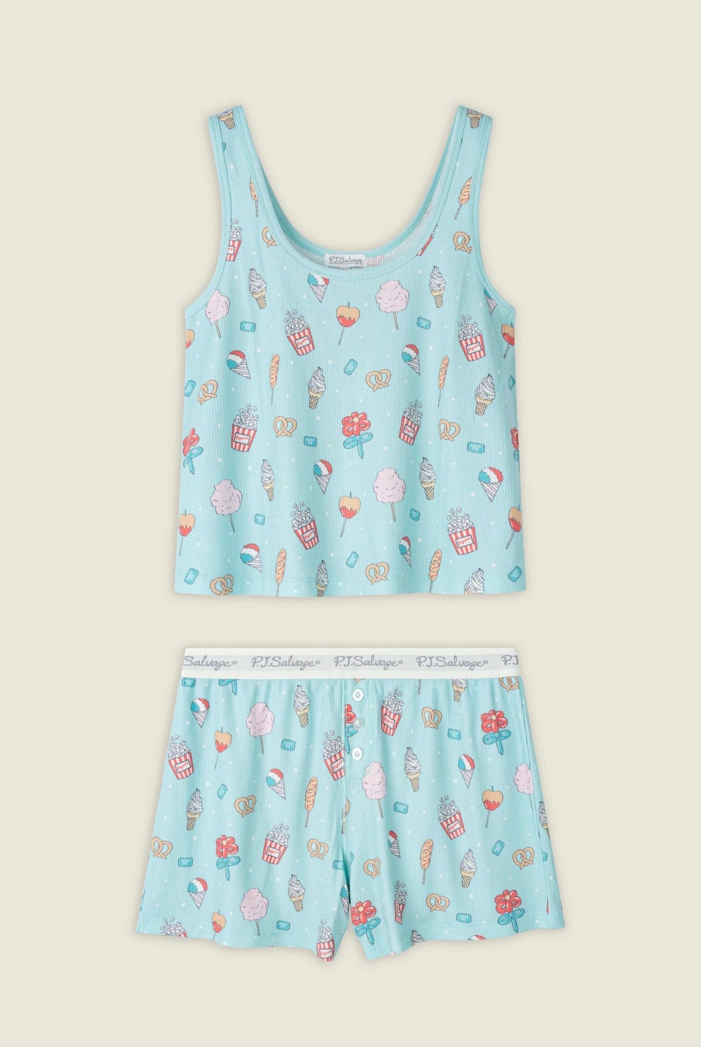 PJ Salvage - Boyfriend Peachy Waffle Tank & Boxer Set on a beige background