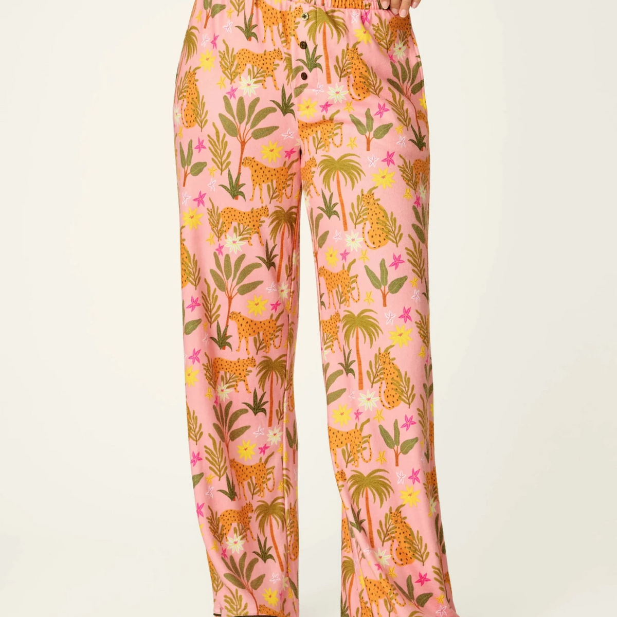PJ Salvage In The Jungle leopard safari print long sleeve top and pant set in peachy jersey — Cloud Nine Pajamas Edmonton
