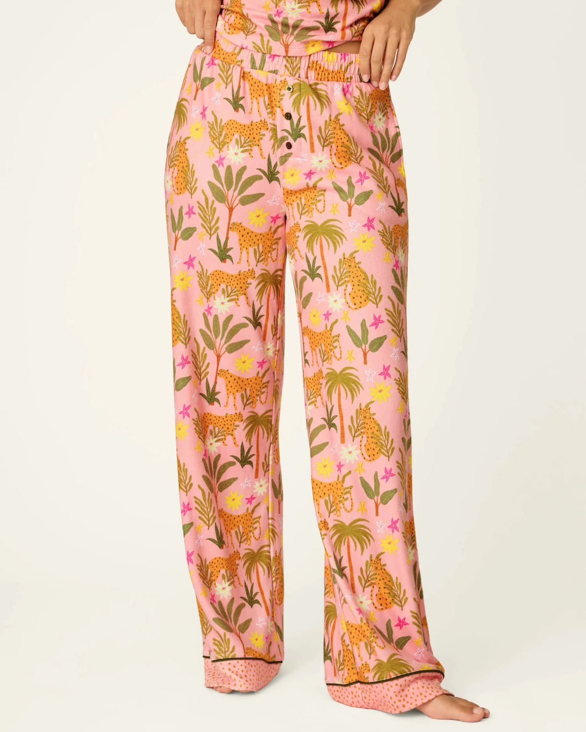 PJ Salvage In The Jungle leopard safari print long sleeve top and pant set in peachy jersey — Cloud Nine Pajamas Edmonton