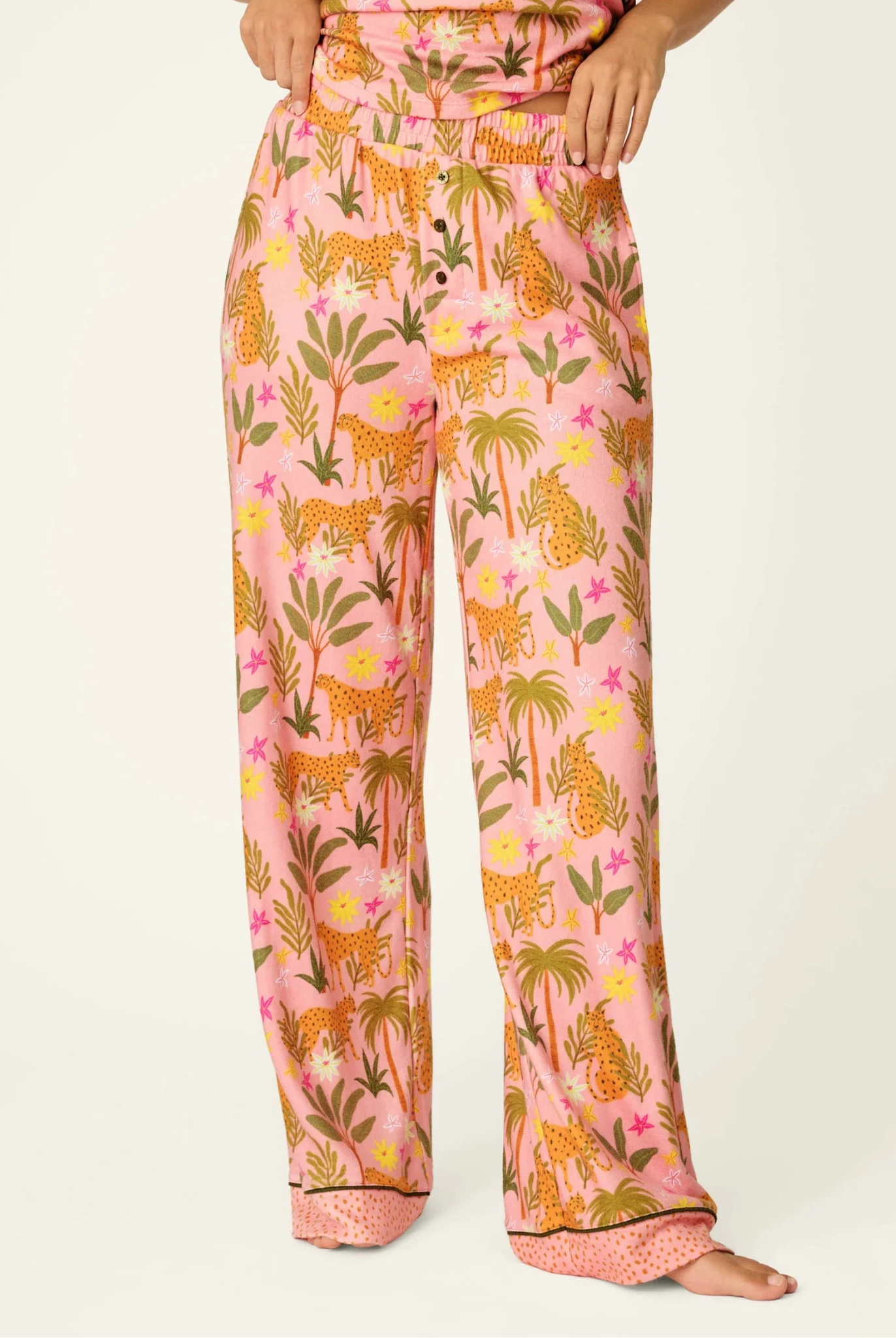 PJ Salvage In The Jungle leopard safari print long sleeve top and pant set in peachy jersey — Cloud Nine Pajamas Edmonton