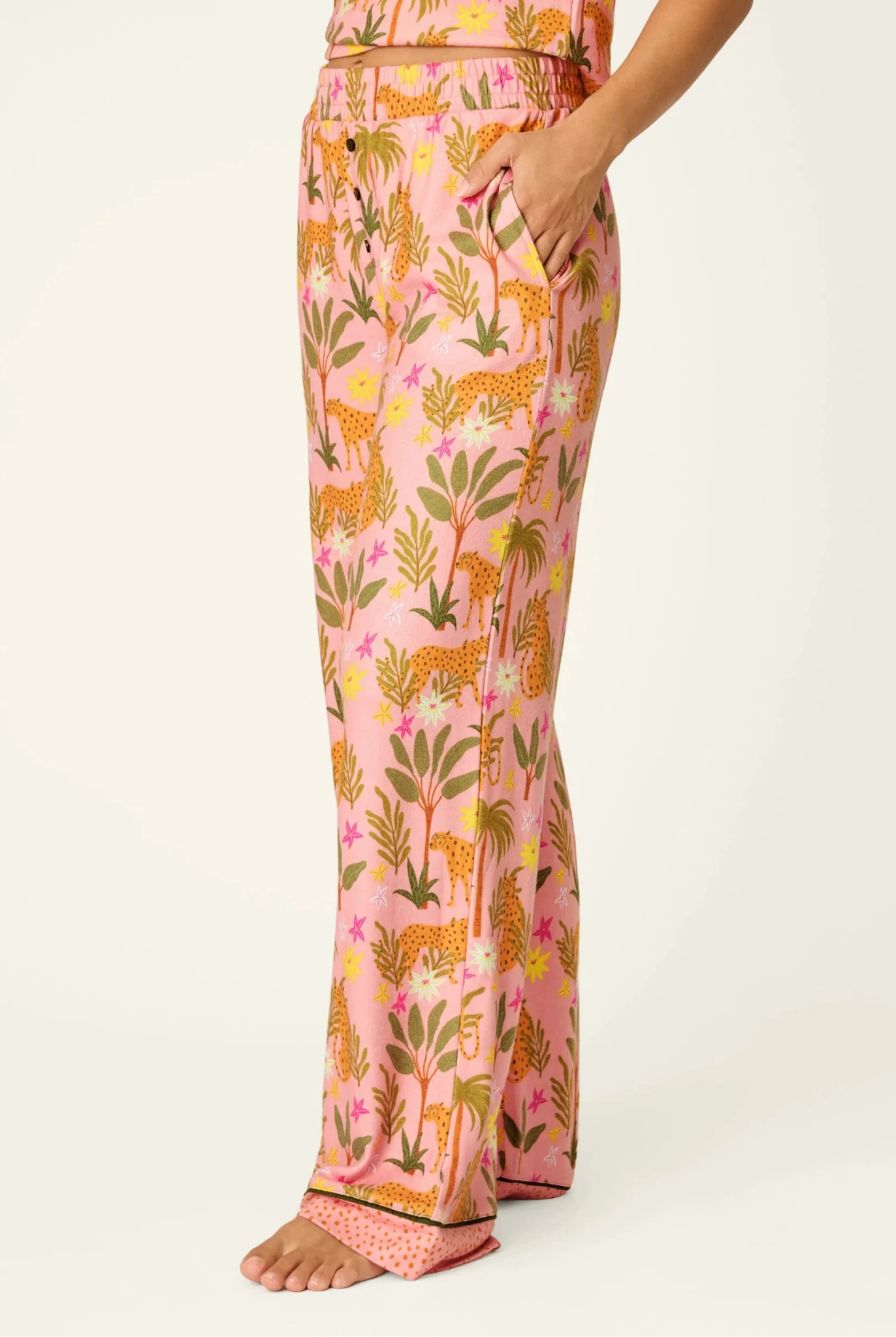 PJ Salvage In The Jungle leopard safari print long sleeve top and pant set in peachy jersey — Cloud Nine Pajamas Edmonton