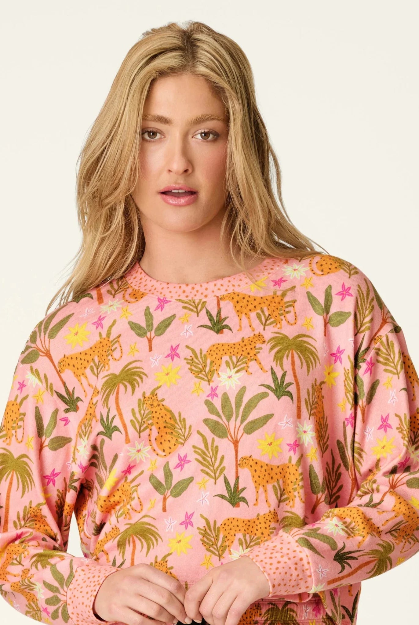 PJ Salvage In The Jungle leopard safari print long sleeve top and pant set in peachy jersey — Cloud Nine Pajamas Edmonton