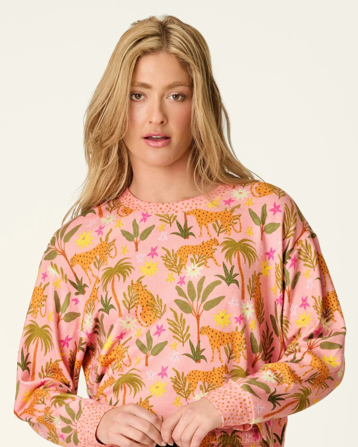PJ Salvage In The Jungle leopard safari print long sleeve top and pant set in peachy jersey — Cloud Nine Pajamas Edmonton