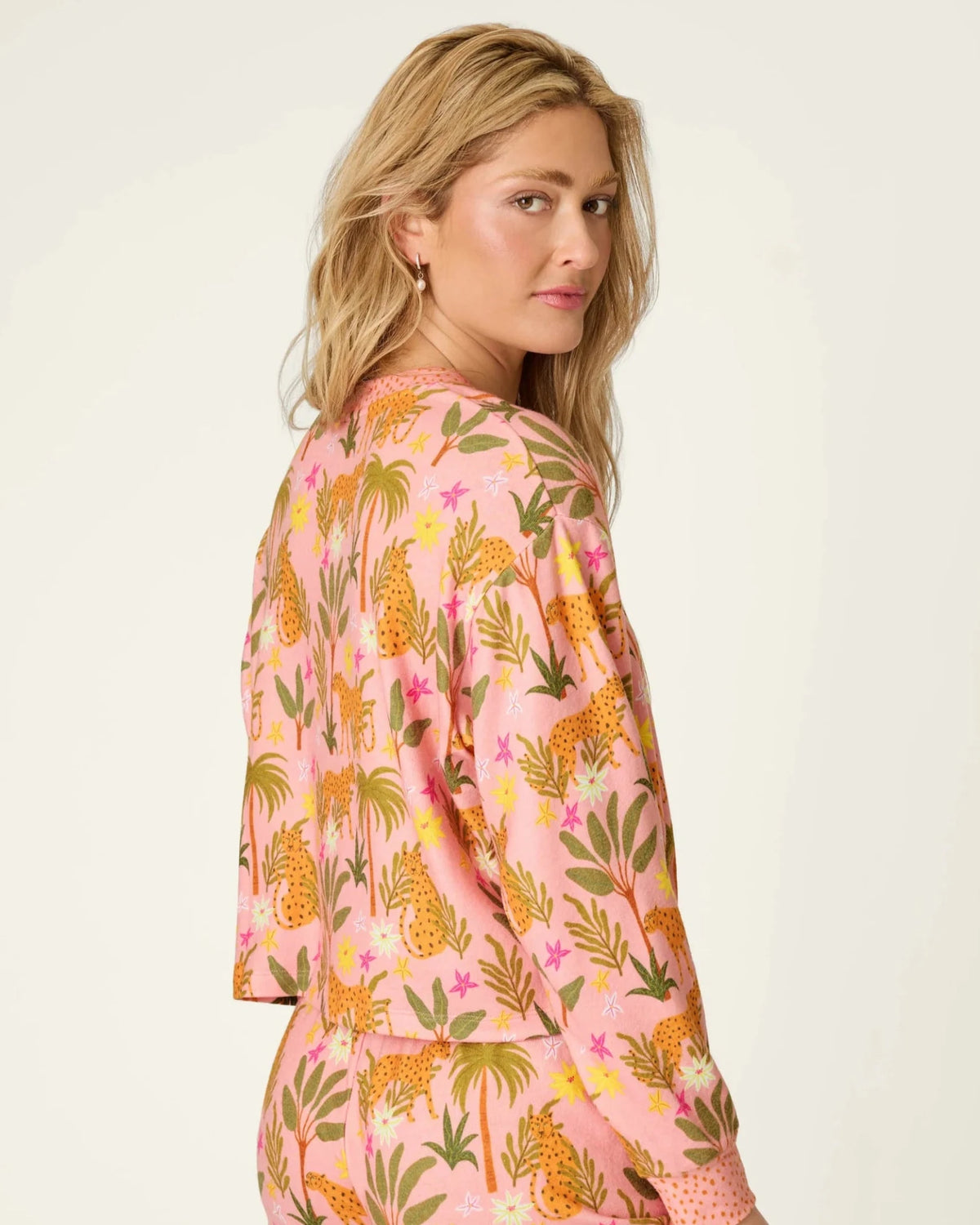 PJ Salvage In The Jungle leopard safari print long sleeve top and pant set in peachy jersey — Cloud Nine Pajamas Edmonton