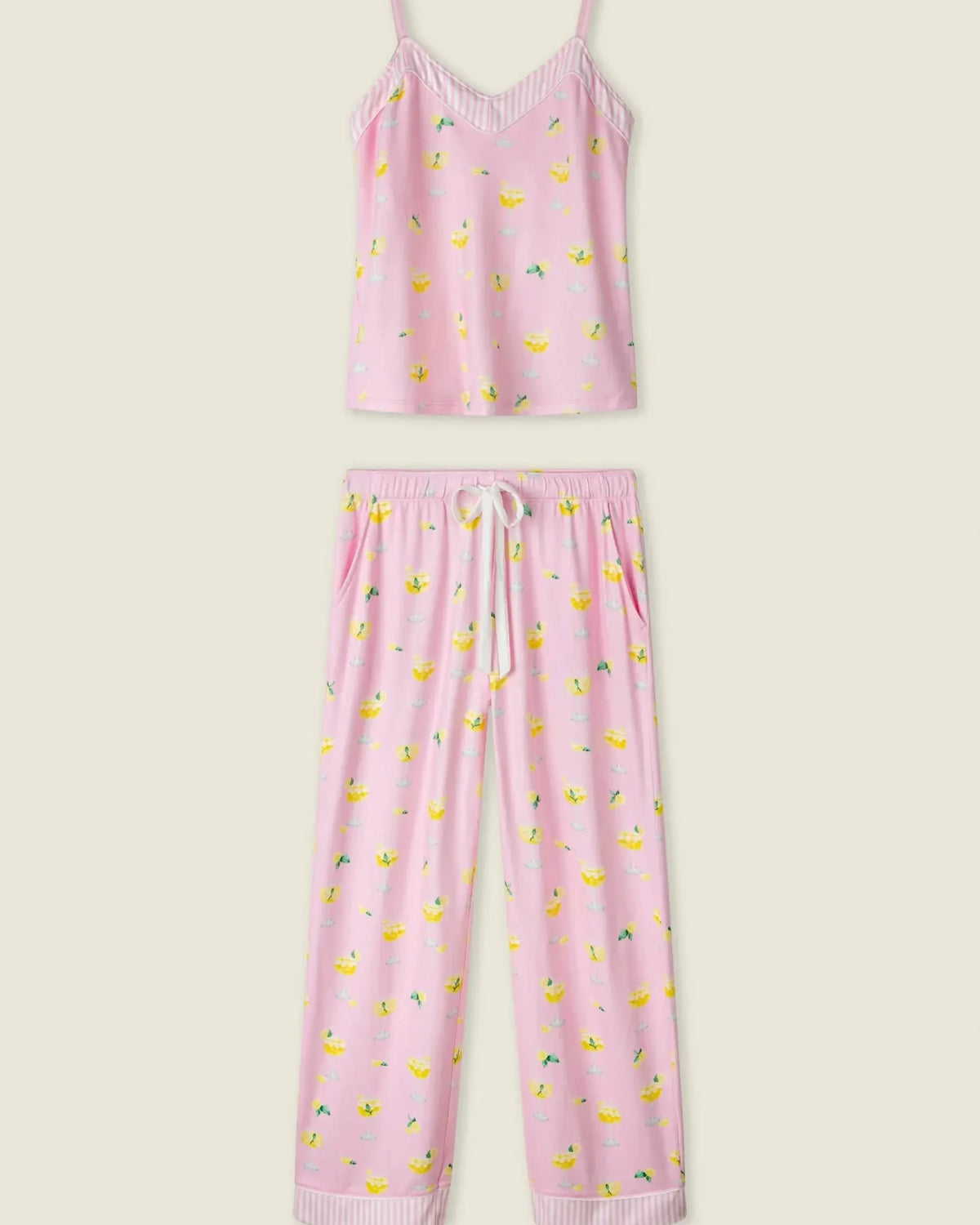 PJ Salvage - La Dolce Spritz Limoncello Life Long Butter Jersey PJ Set in pink with lemon print