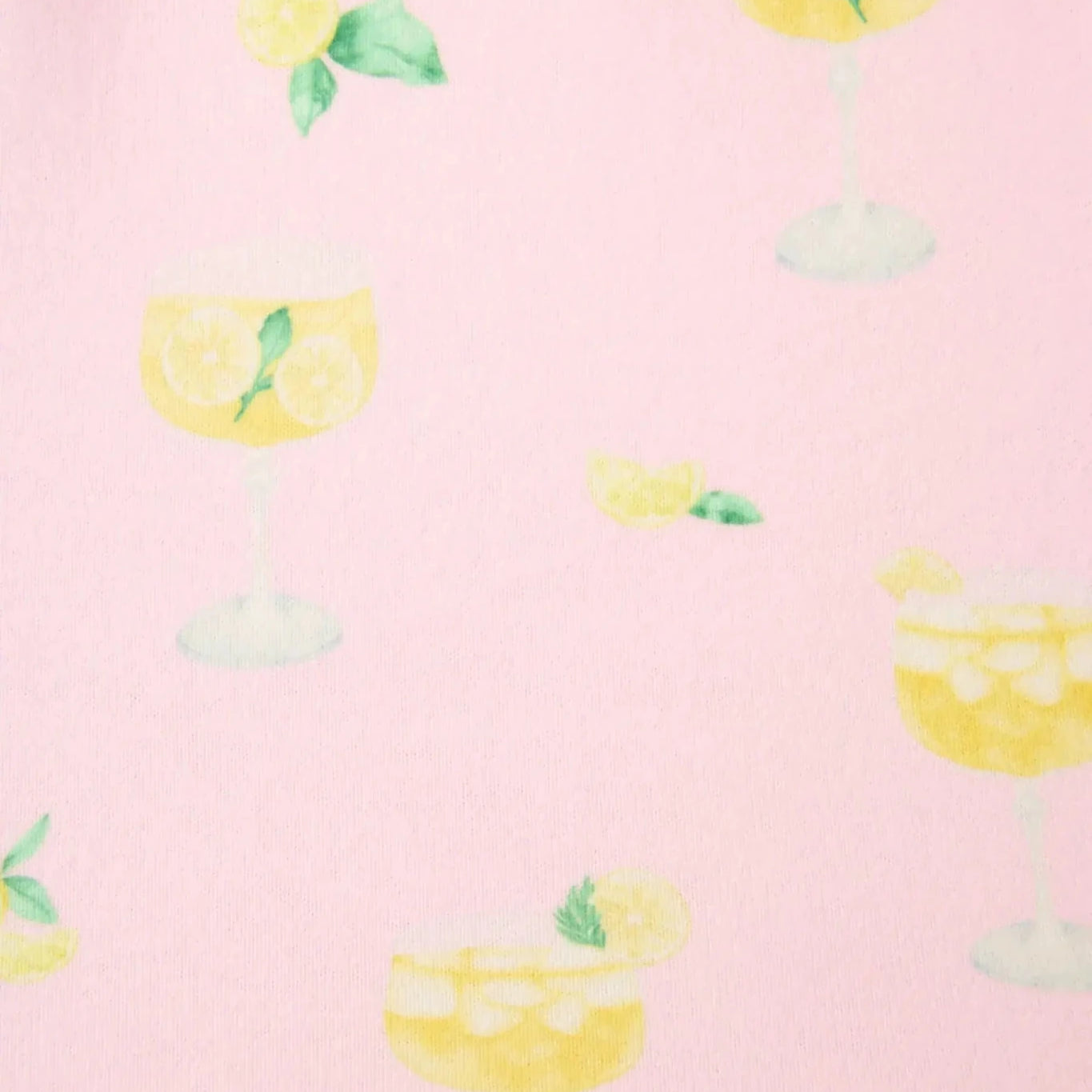 PJ Salvage - La Dolce Spritz Limoncello Life Long Butter Jersey PJ Set with lemon and cocktail print on soft pink background.
