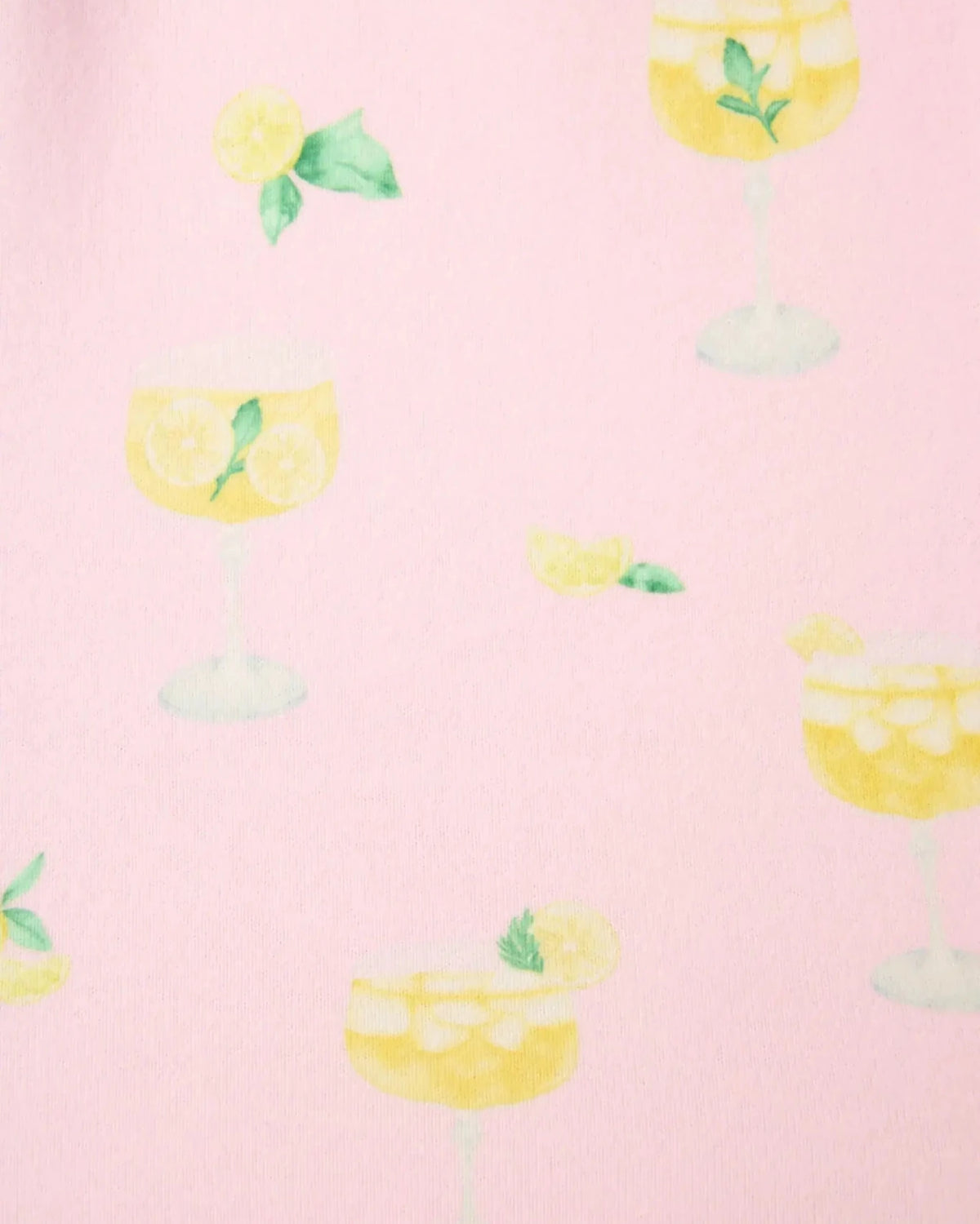 PJ Salvage - La Dolce Spritz Limoncello Life Long Butter Jersey PJ Set with lemon and cocktail print on soft pink background.