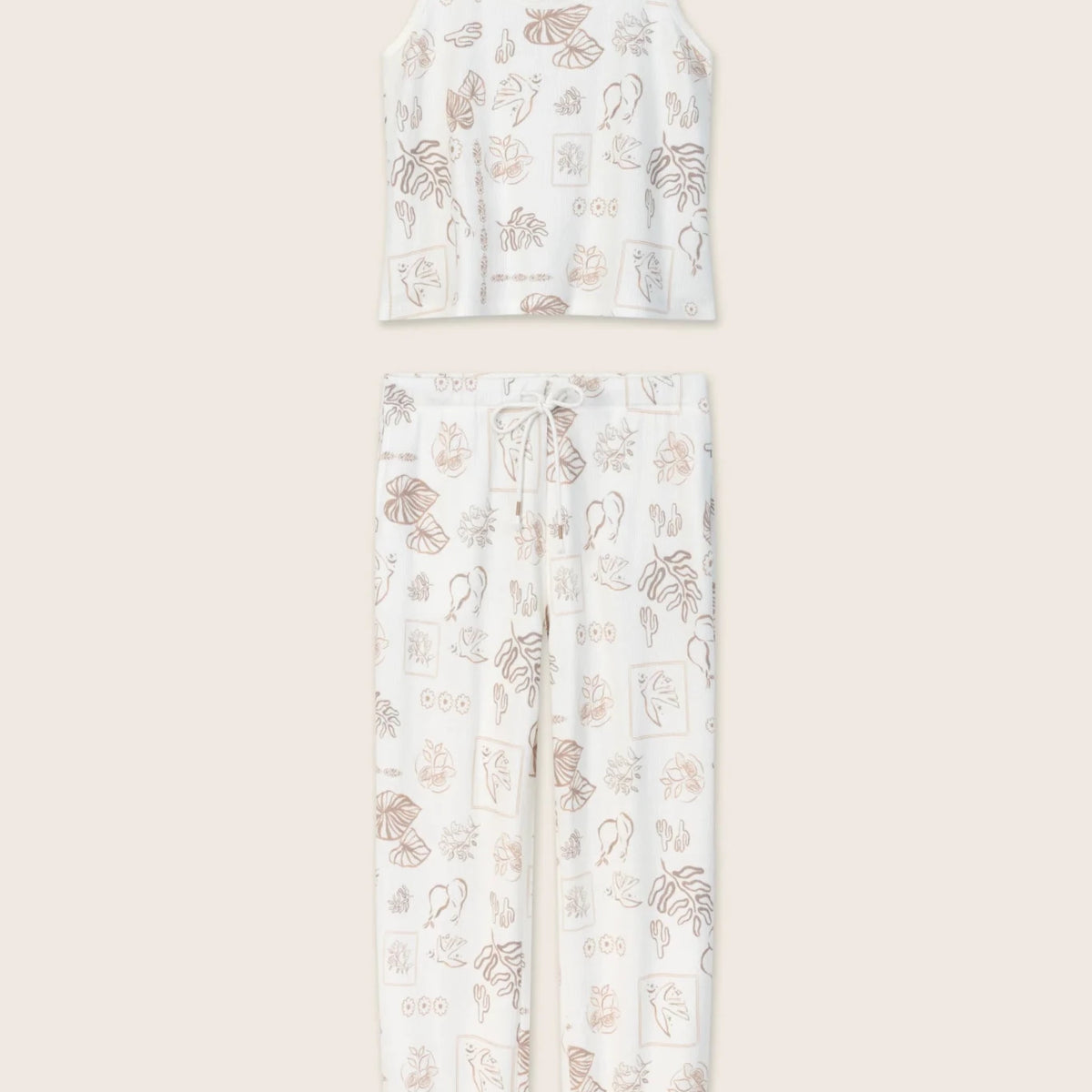 PJ Salvage Palms Away baby waffle knit tank and jogger set in peachy botanical palm print — Cloud Nine Pajamas Edmonton