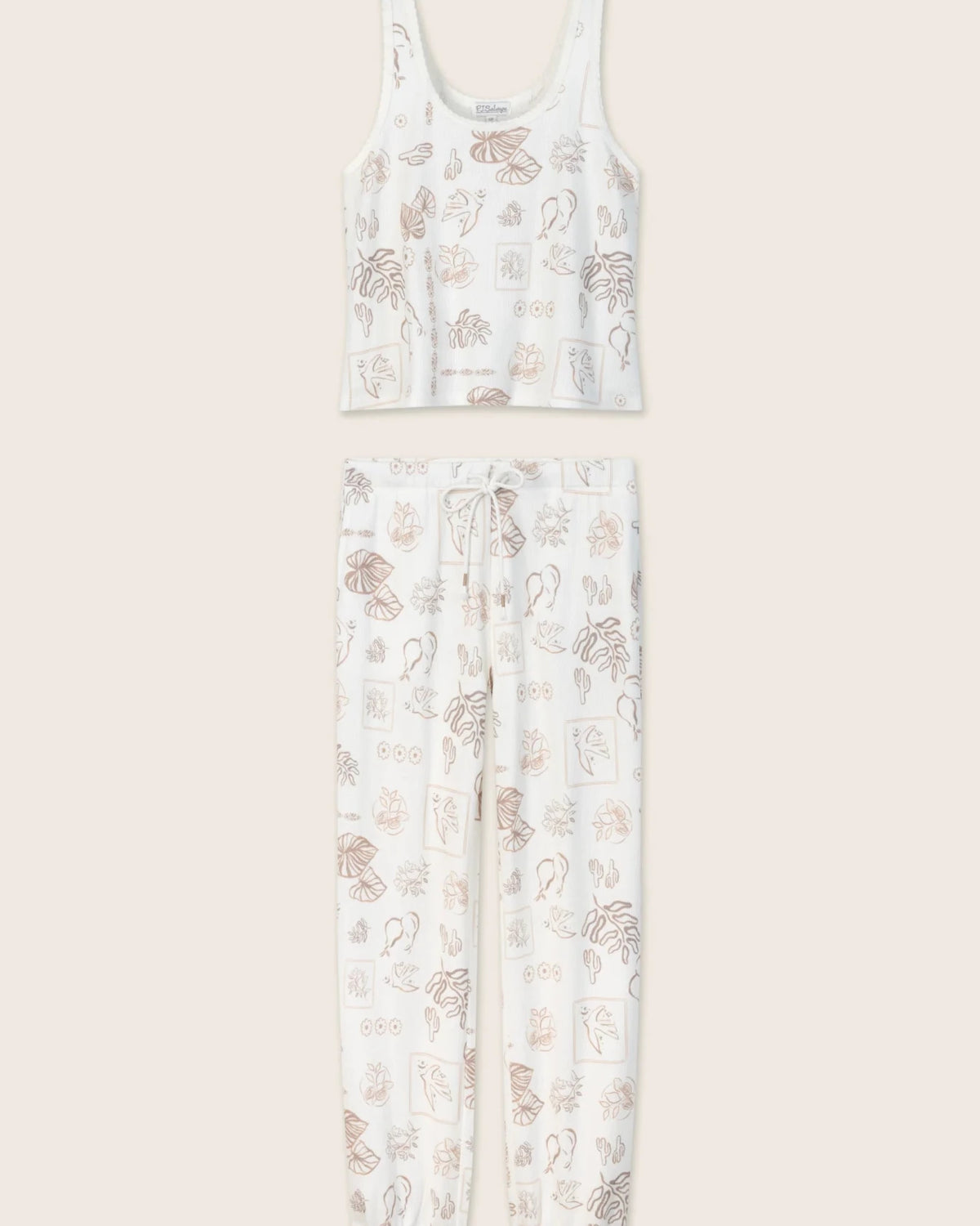 PJ Salvage Palms Away baby waffle knit tank and jogger set in peachy botanical palm print — Cloud Nine Pajamas Edmonton