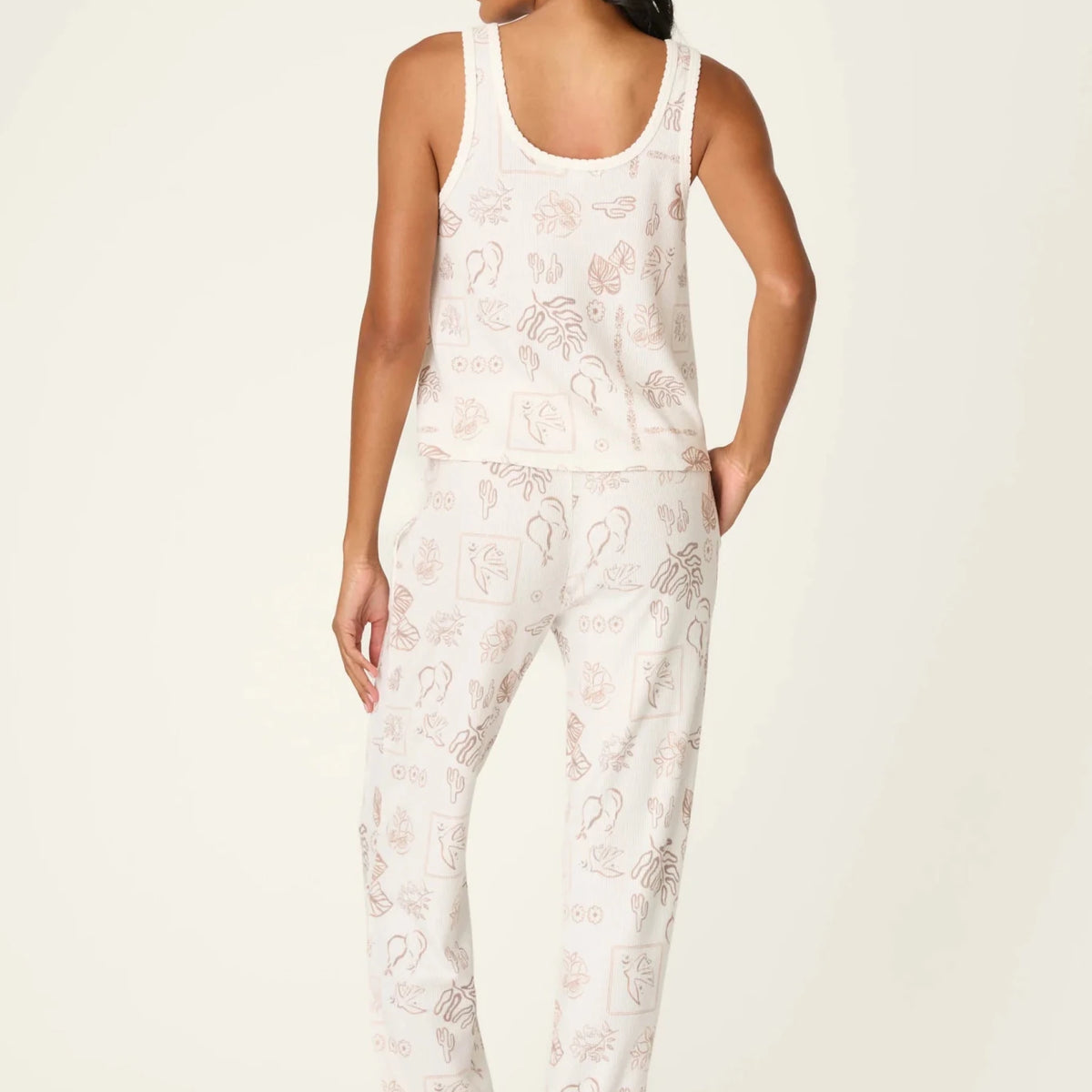 PJ Salvage Palms Away baby waffle knit tank and jogger set in peachy botanical palm print — Cloud Nine Pajamas Edmonton