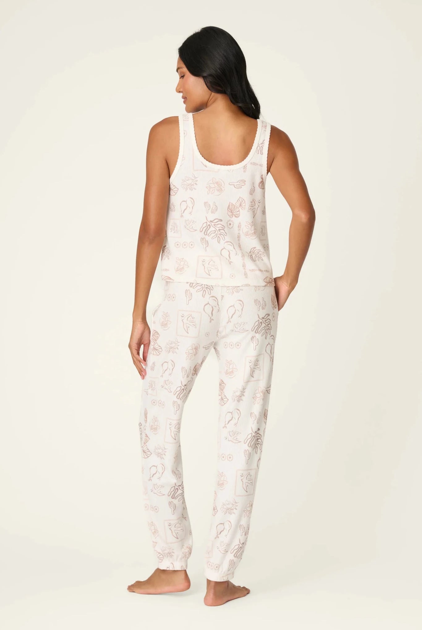 PJ Salvage Palms Away baby waffle knit tank and jogger set in peachy botanical palm print — Cloud Nine Pajamas Edmonton