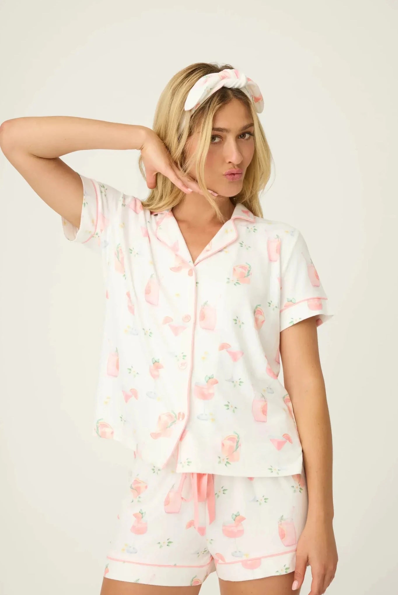 PJ Salvage Paloma Mama Sweet Sips 3-Piece Pajama Set featuring a woman in a cute pajama set with a playful design.