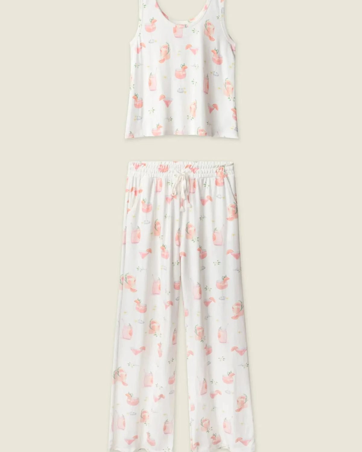 PJ Salvage Paloma Mama Sweet Sips Long PJ Set - Butter Jersey in soft, floral print with relaxed tank top and pants.