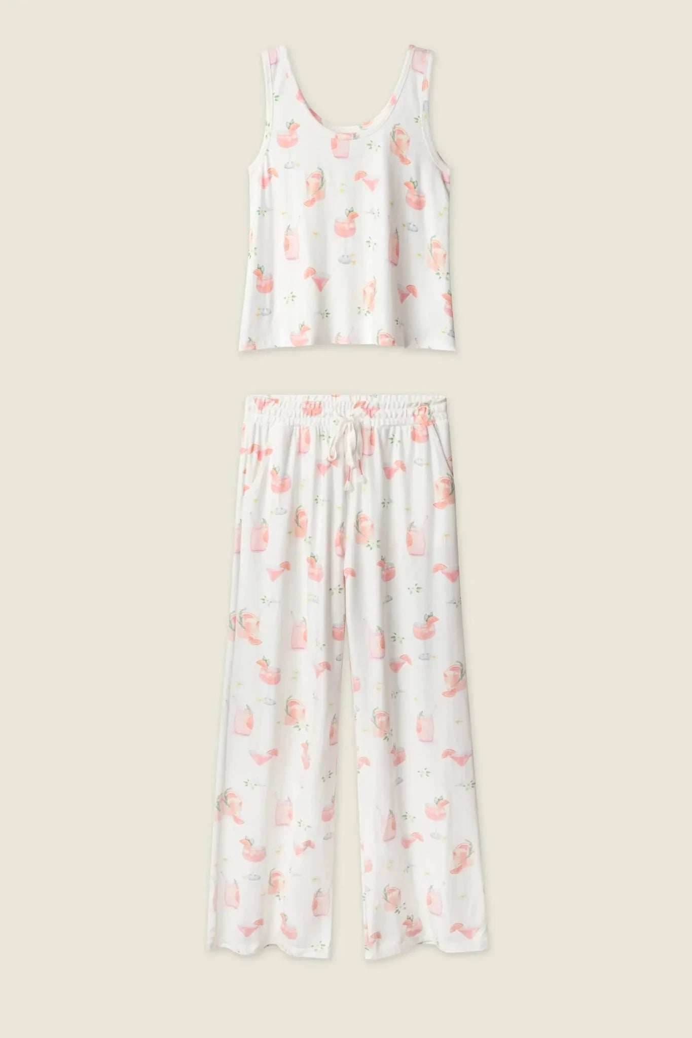 PJ Salvage Paloma Mama Sweet Sips Long PJ Set - Butter Jersey in soft, floral print with relaxed tank top and pants.