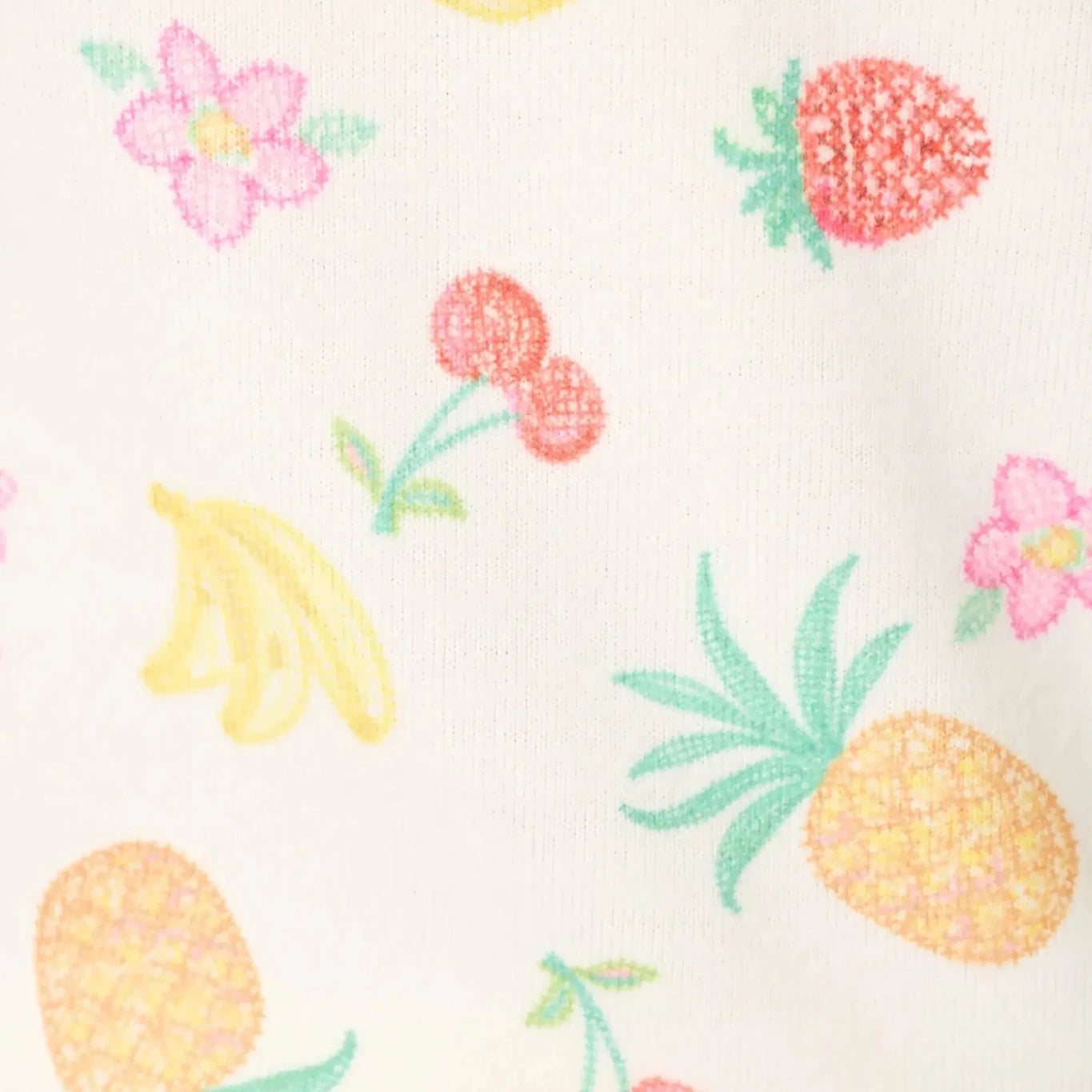 PJ SALVAGE — Viva la Vida Fruit Fiesta ivory fabric swatch showing the fruit print and faux-embroidery style.