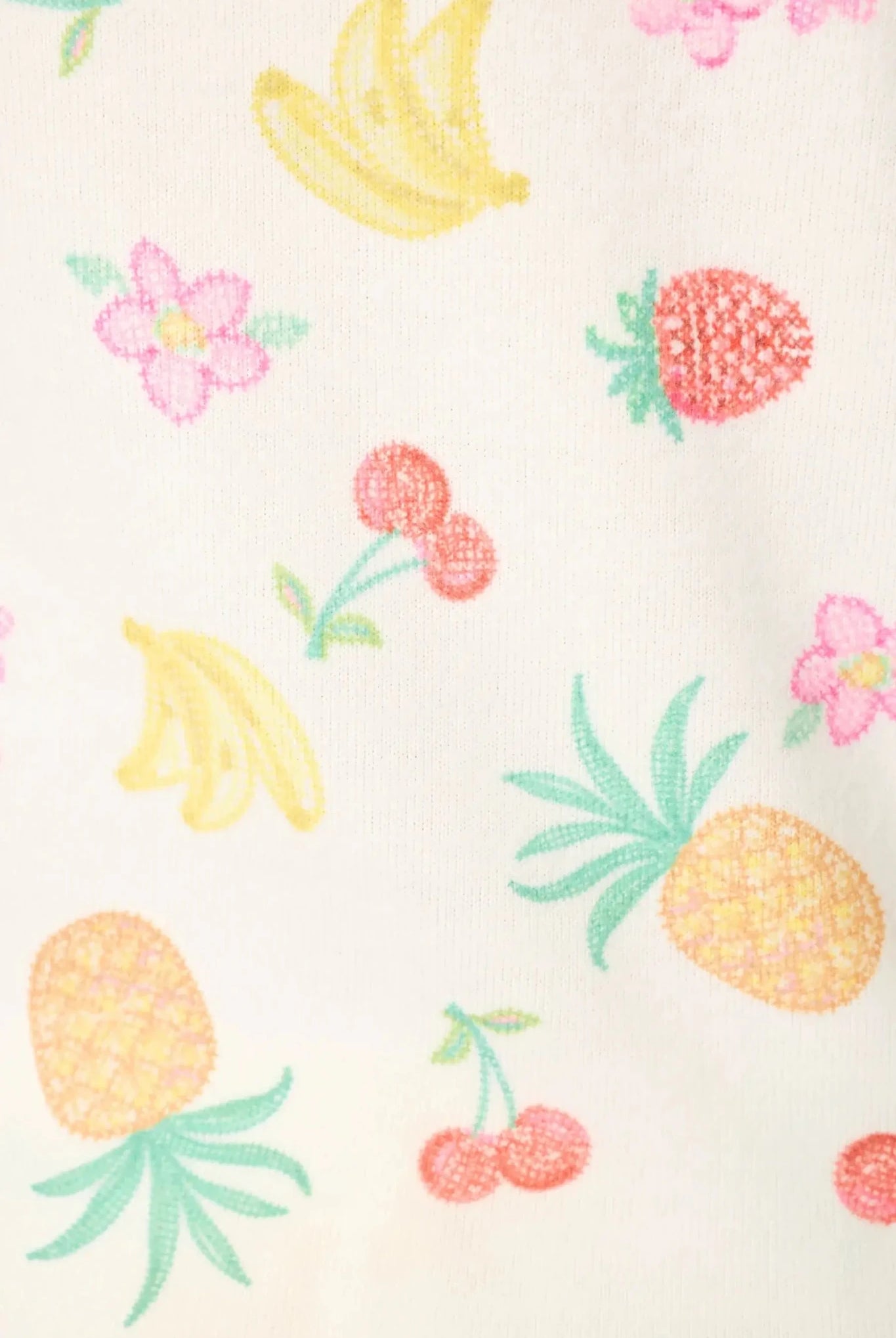 PJ SALVAGE — Viva la Vida Fruit Fiesta ivory fabric swatch showing the fruit print and faux-embroidery style.