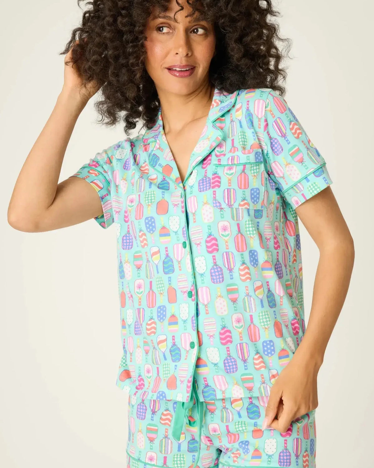 PJ Salvage Whimsy Button Up & Short Short Set in colorful ice cream print, perfect for a fun summer look.