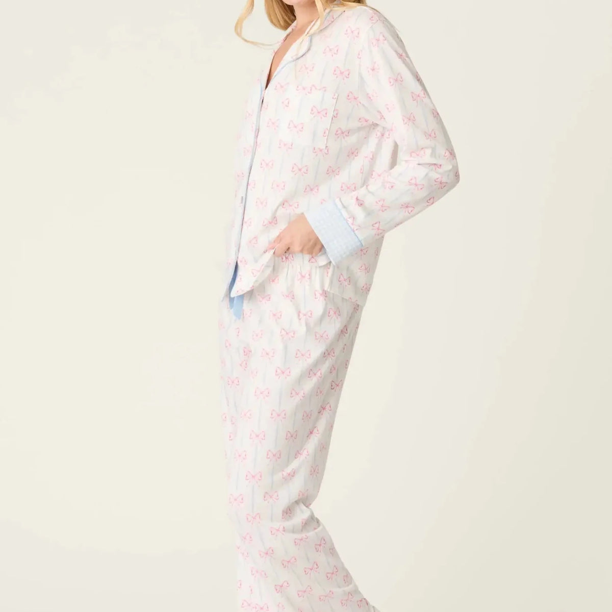 Playful Prints Cotton-Modal Long Sleeve Pajama Set by PJ Salvage in All Wrapped Up Pink Bow Print