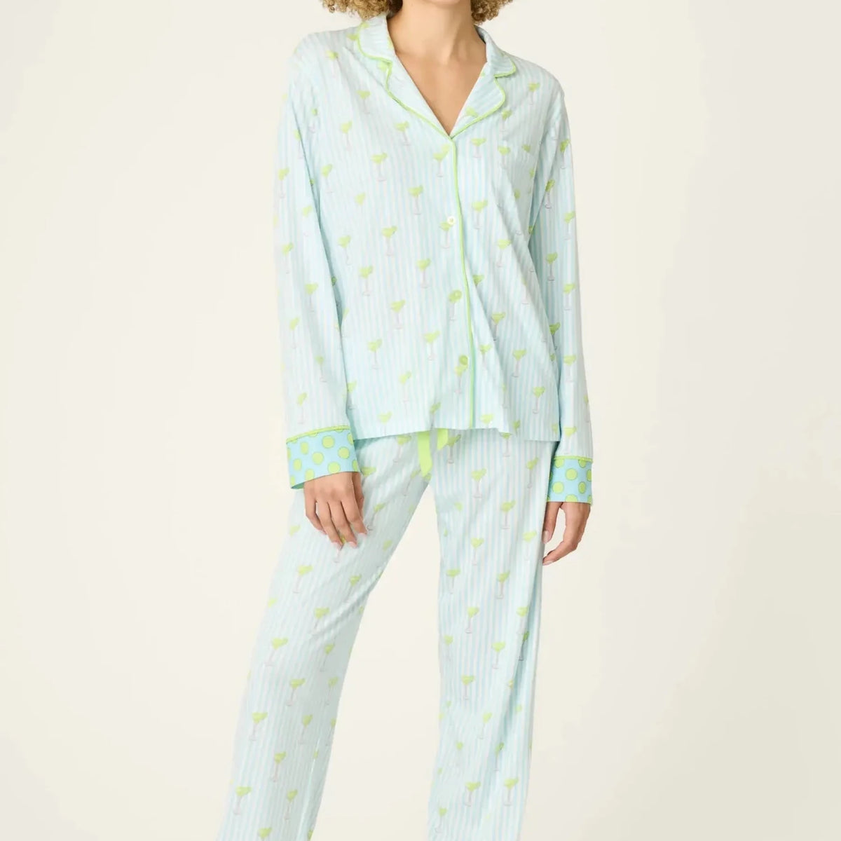 Playful Prints Cotton-Modal Long Sleeve Pajama Set by PJ Salvage in Salty Cadillac Light Blue Margarita Print