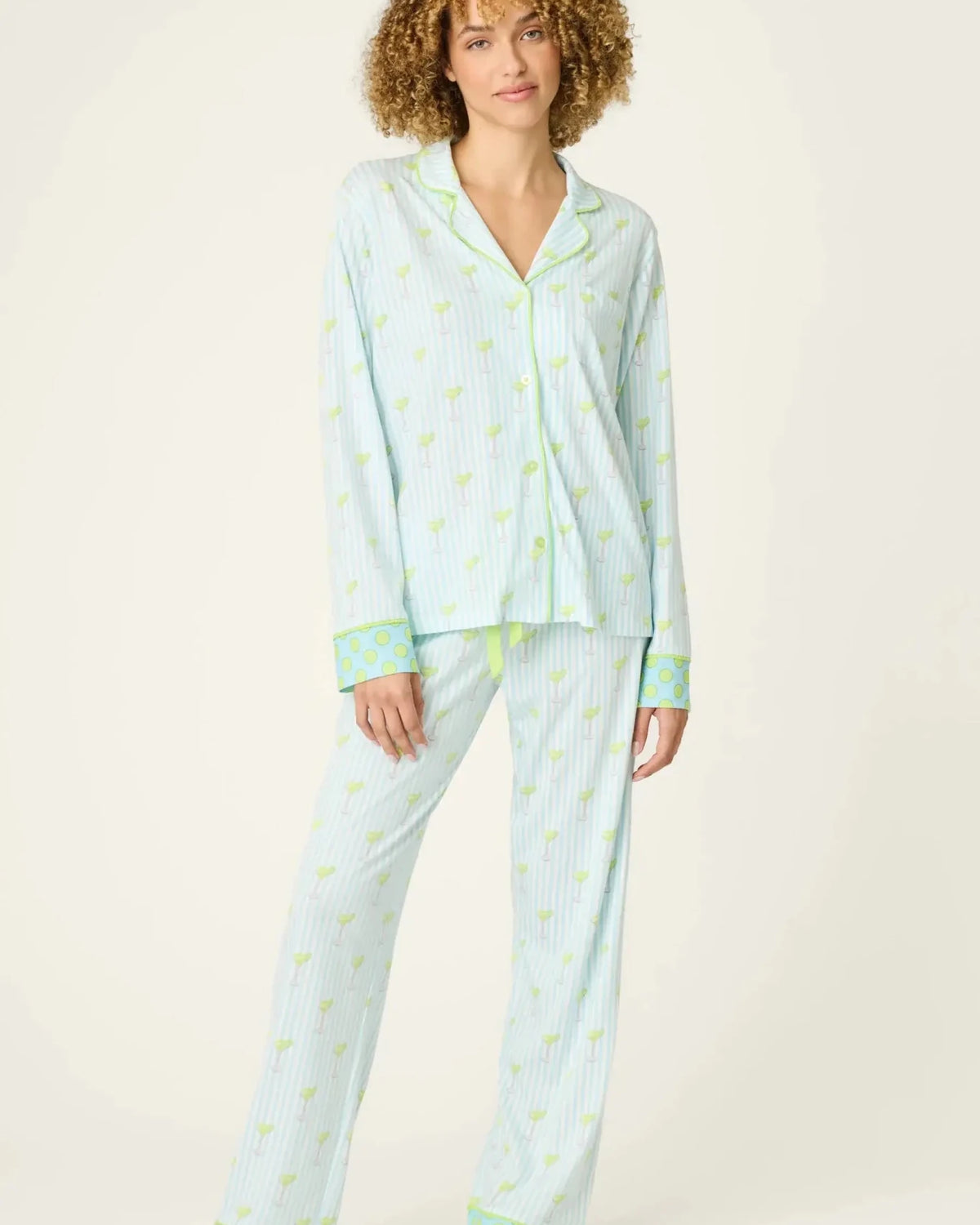 Playful Prints Cotton-Modal Long Sleeve Pajama Set by PJ Salvage in Salty Cadillac Light Blue Margarita Print