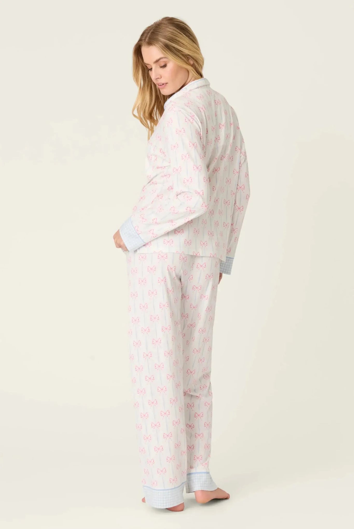 Playful Prints Cotton-Modal Long Sleeve Pajama Set by PJ Salvage in All Wrapped Up Pink Bow Print