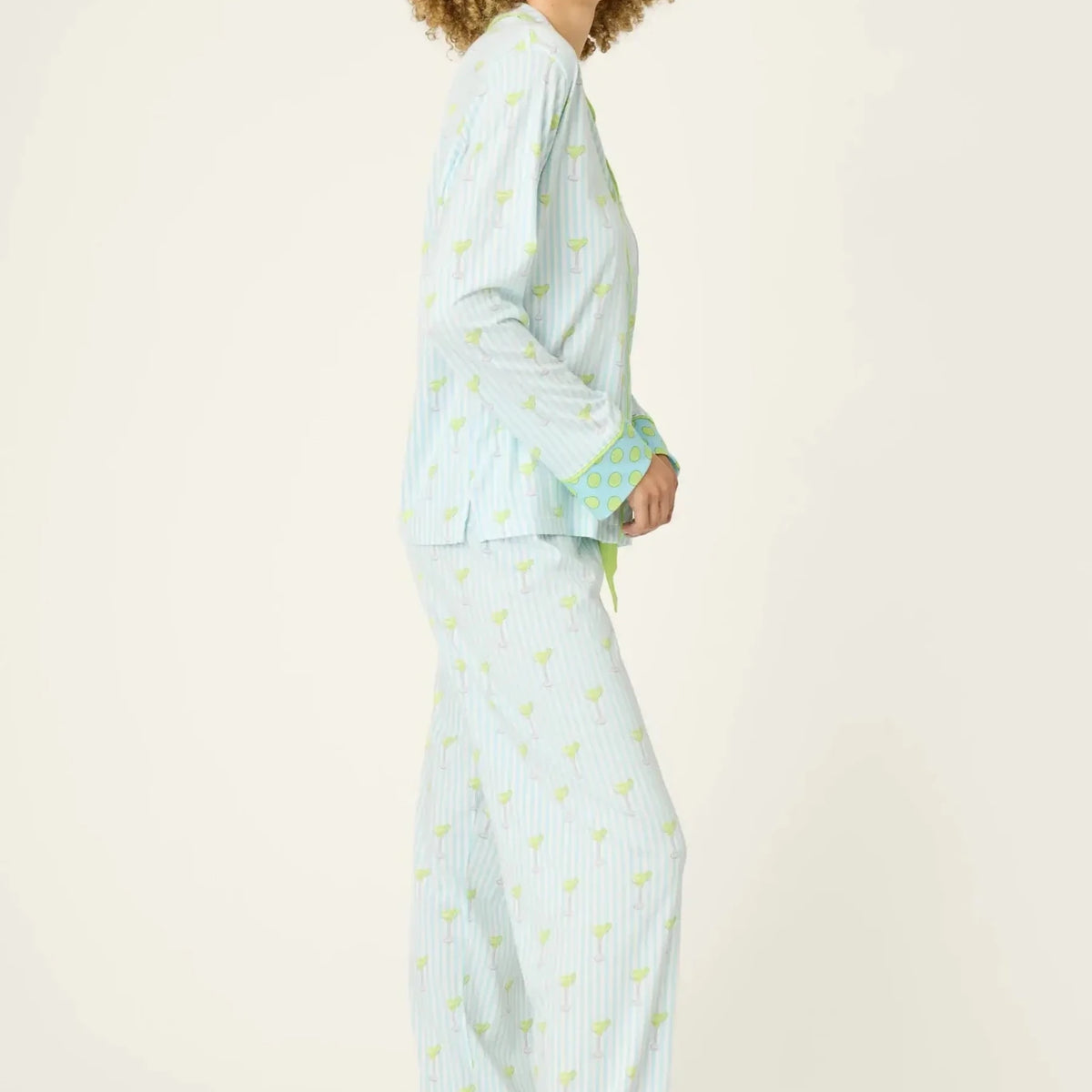 Playful Prints Cotton-Modal Long Sleeve Pajama Set by PJ Salvage in Salty Cadillac Light Blue Margarita Print