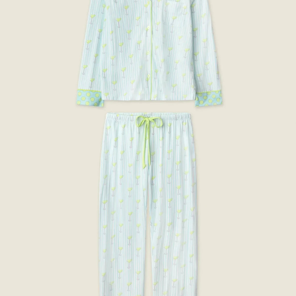 Playful Prints Cotton-Modal Long Sleeve Pajama Set by PJ Salvage featuring a light green striped design.
